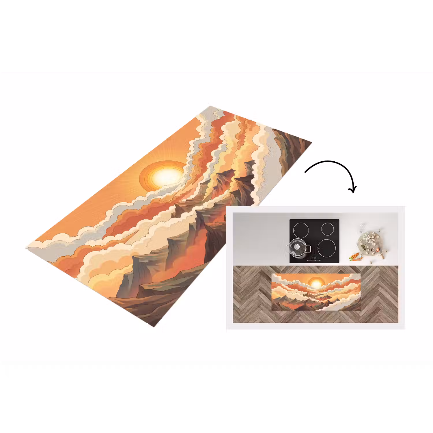 Bergen - Wolken - Natuur - Zonsopgang - Oranje Keukenloper - keukenmat middel -3d