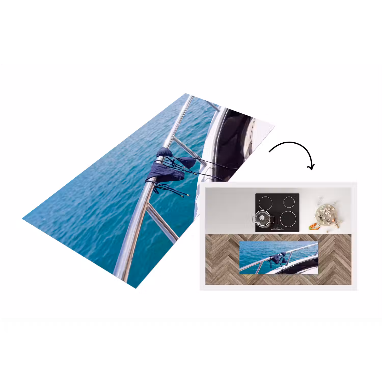 Bikini - Reling - Zee - Zomer - Blauw Keukenloper - keukenmat middel -3d