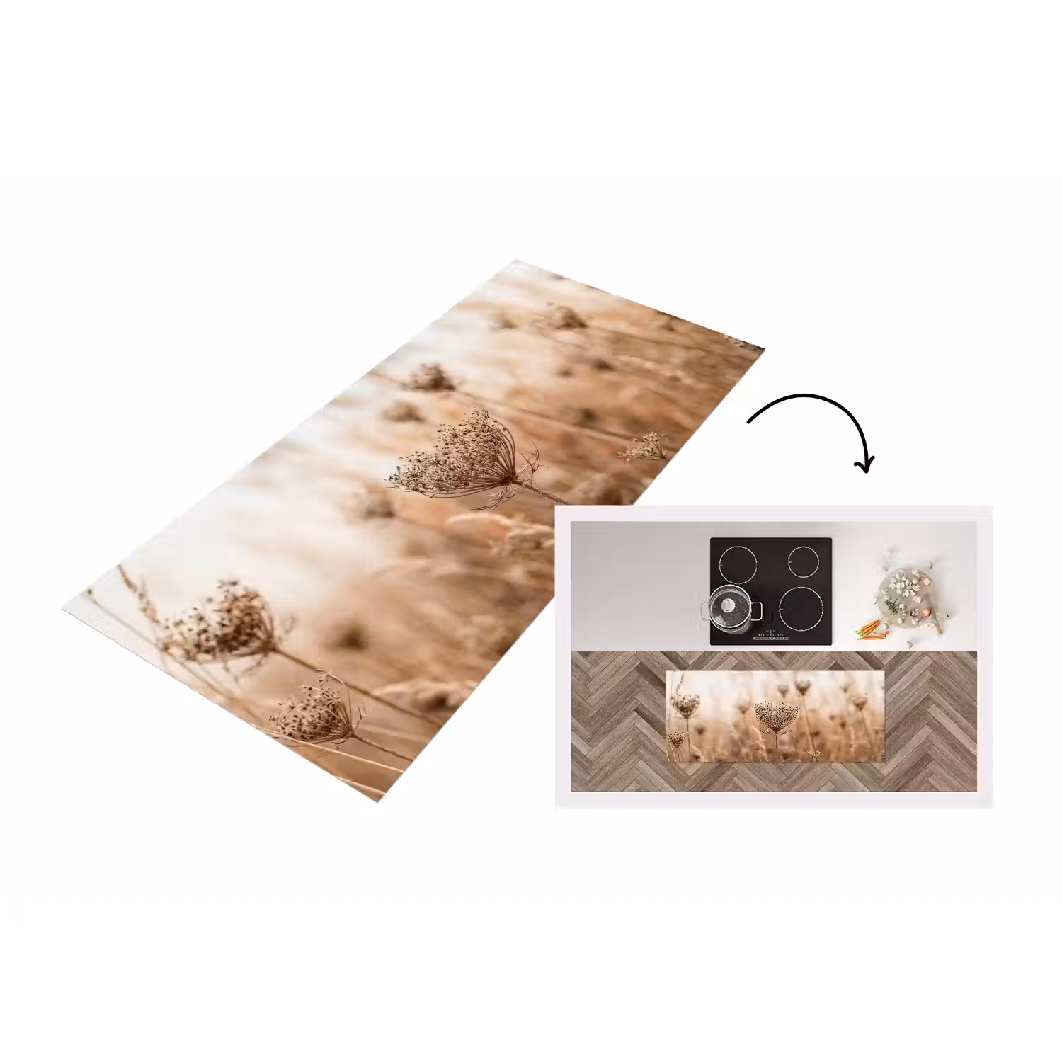 Schermbloem - Droogbloem - Winter - Beige - Minimalistisch Keukenloper - keukenmat middel -3d