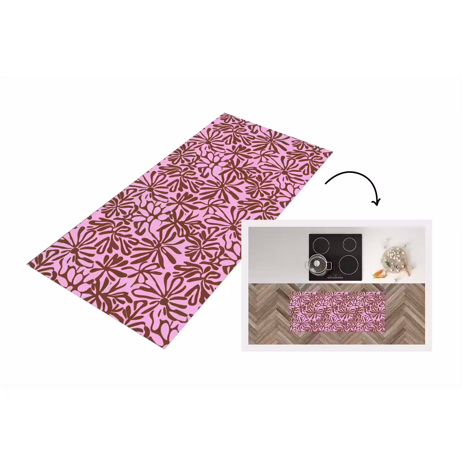 Organisch - Patroon - Roze Keukenloper - keukenmat middel 536 -3d