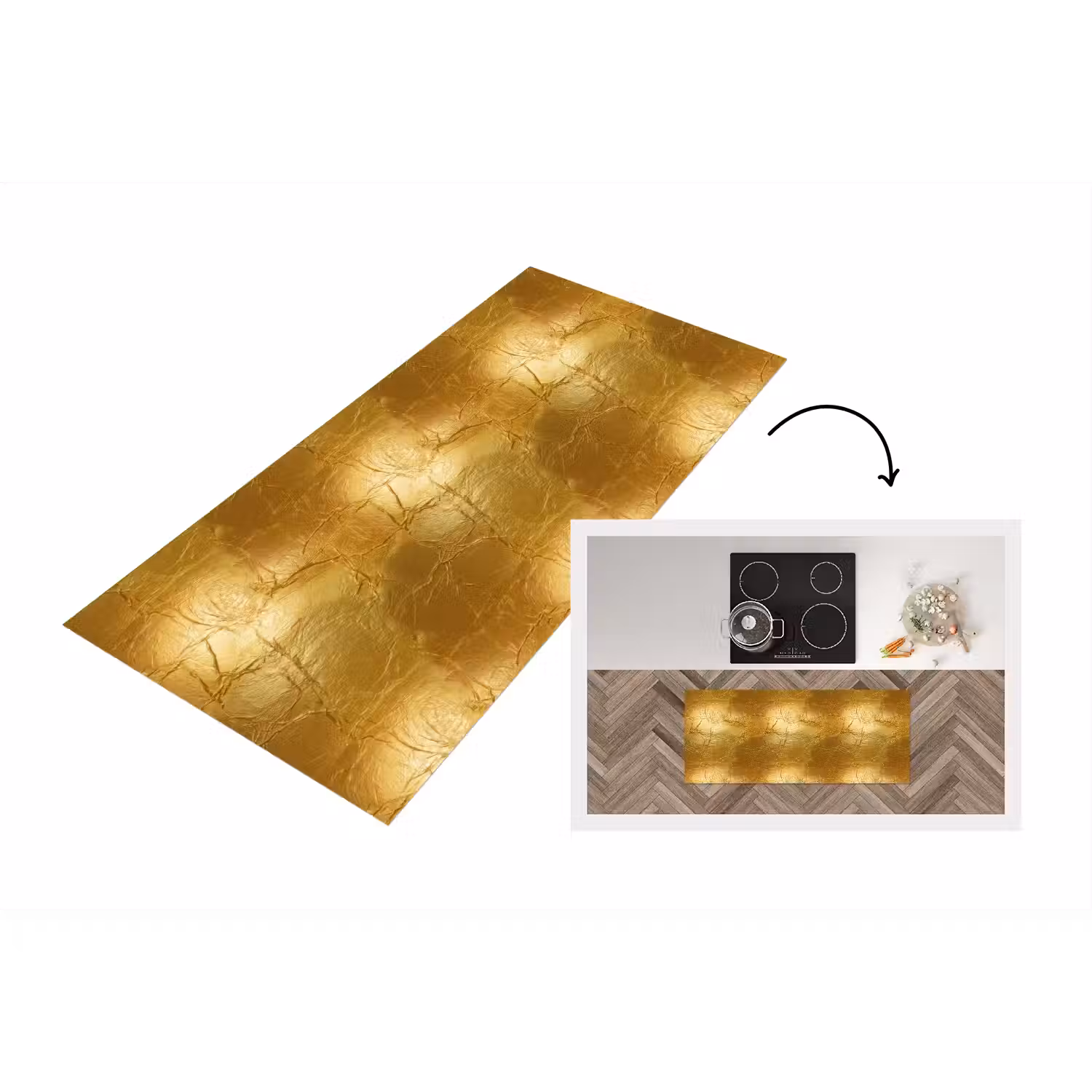 Bladgoud - Vintage - Textuur - Warm Goud Keukenloper - keukenmat middel 536 -3d