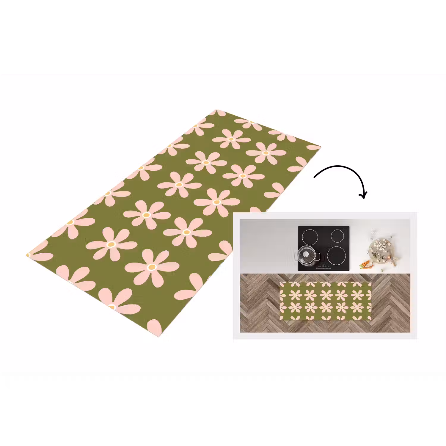 Bloem - Modern - Groen Keukenloper - keukenmat middel 536 -3d