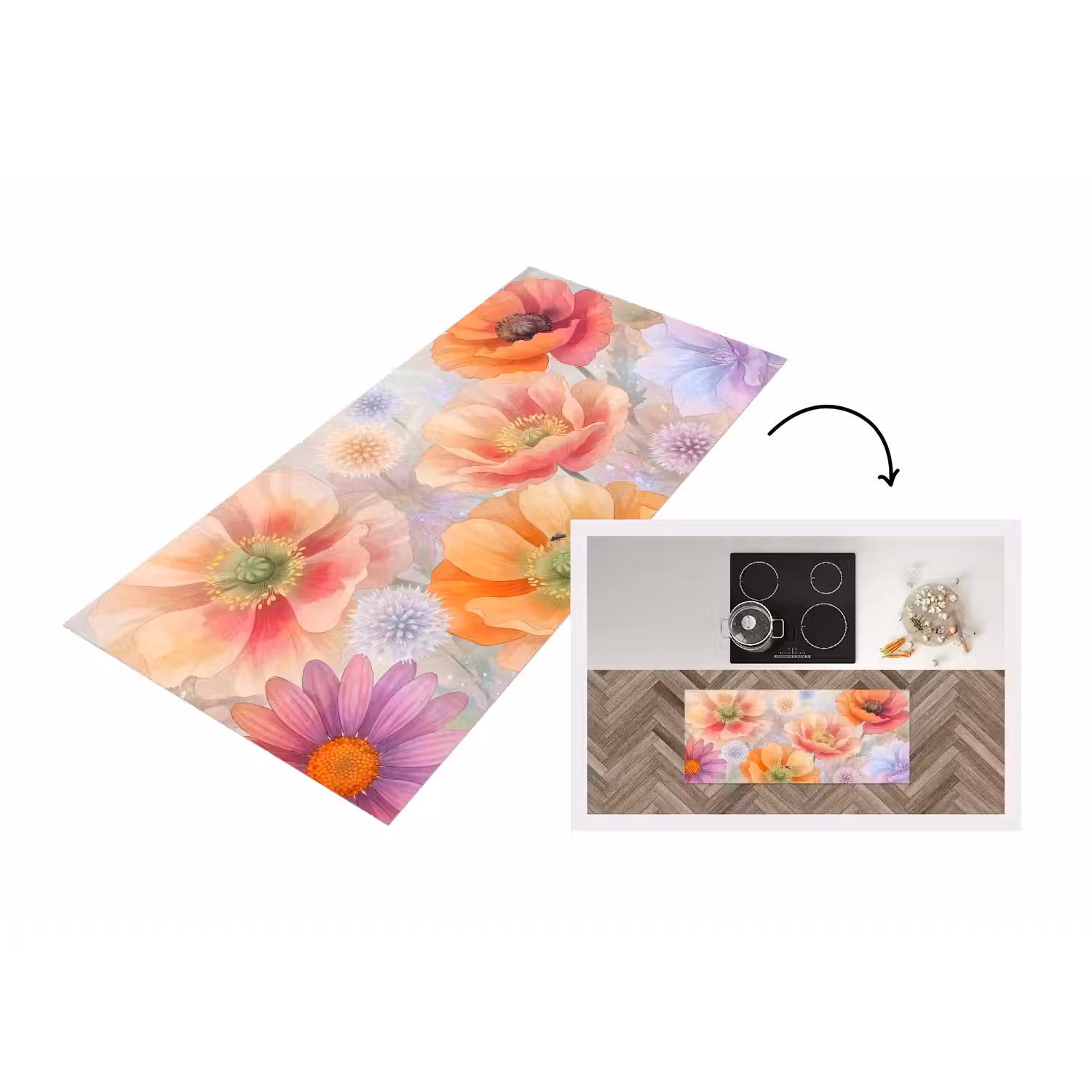 Bloemen - Aquarel - Natuur - Modern - Kleurrijk Keukenloper - keukenmat middel -3d