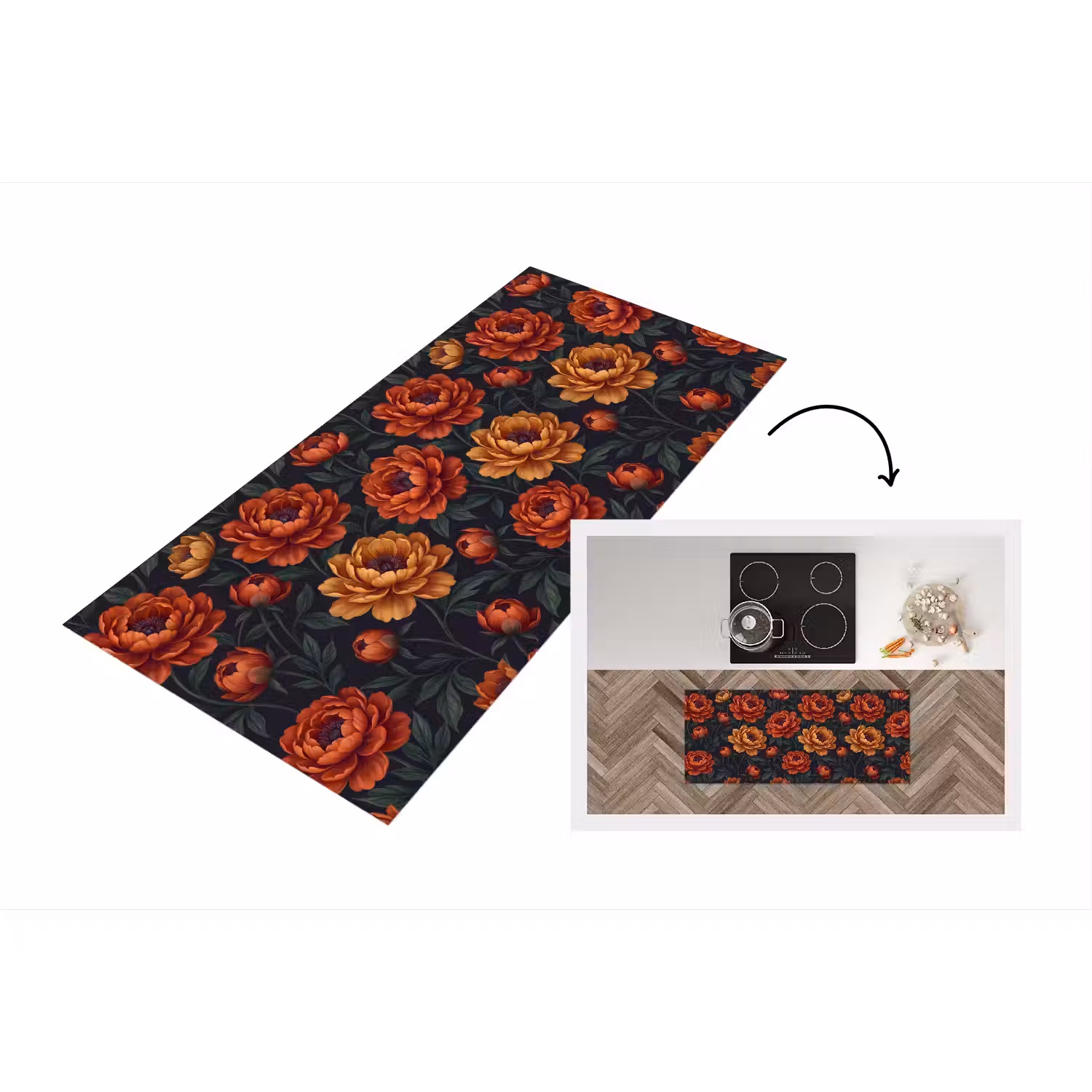 Bloemen - Bladeren - Natuur - Modern - Oranje Keukenloper - keukenmat middel -3d