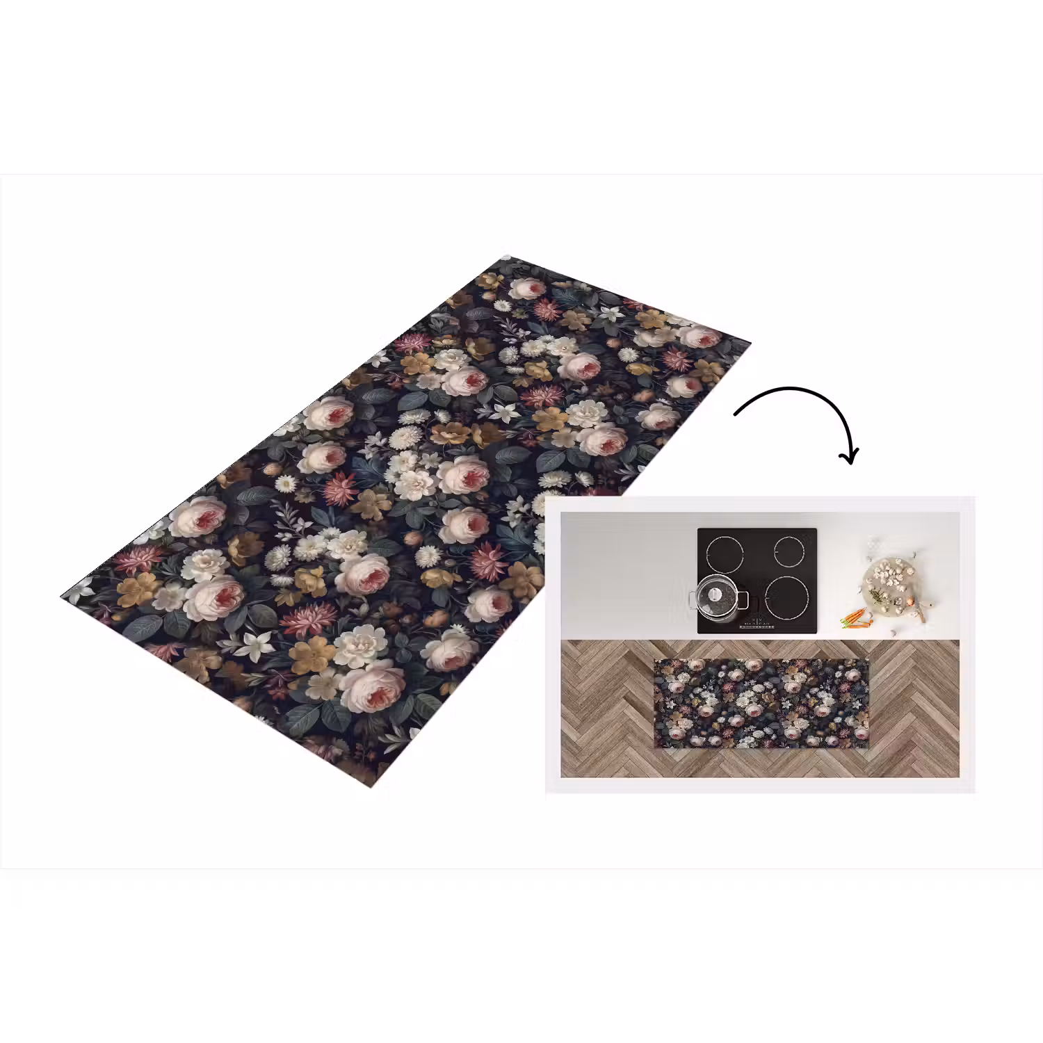 Bloemen - Boeket - Botanisch - Vintage - Donkere achtergrond Keukenloper - keukenmat middel -3d