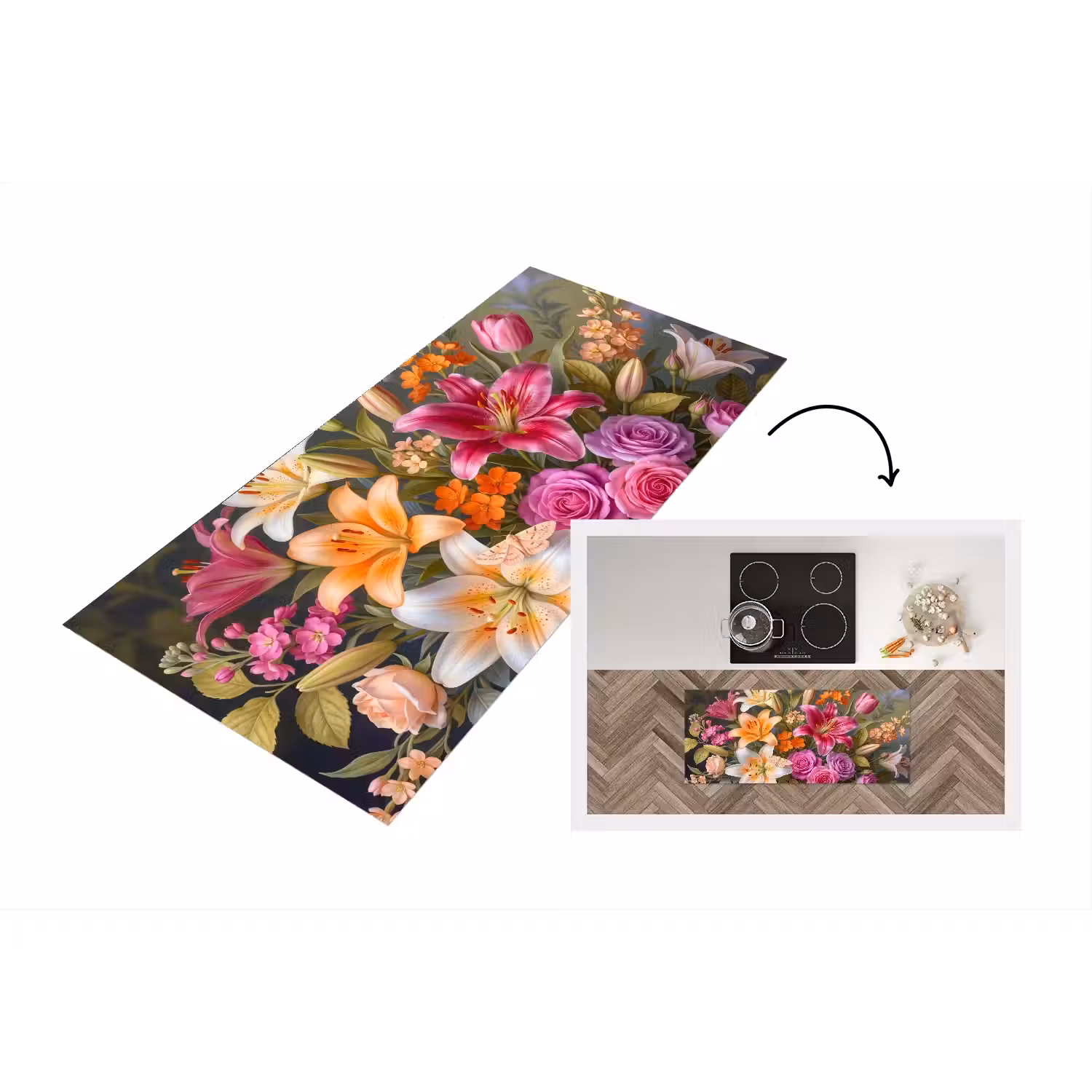 Bloemen - Boeket - Natuur - Kleurrijk - Modern Keukenloper - keukenmat middel -3d