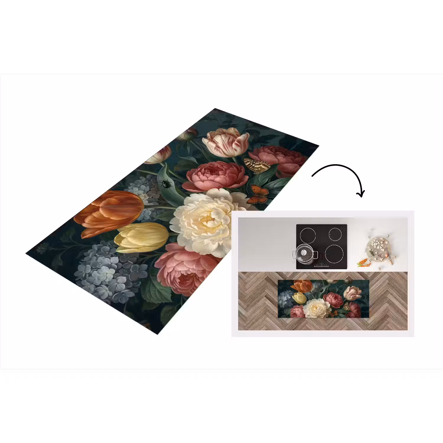 Bloemen - Boeket - Natuur - Klassiek - Donker Keukenloper - keukenmat middel -3d