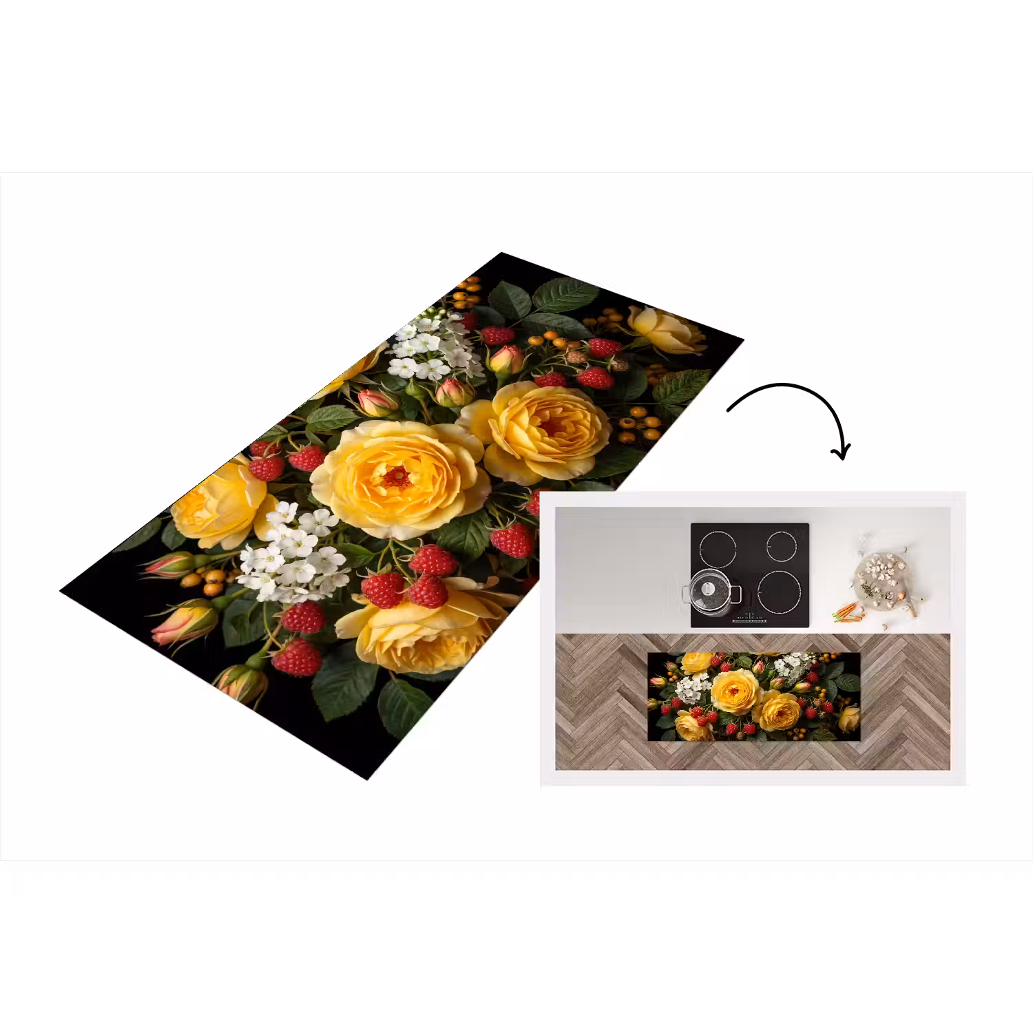 Bloemen - Boeket - Natuur - Klassiek - Geel Keukenloper - keukenmat middel -3d