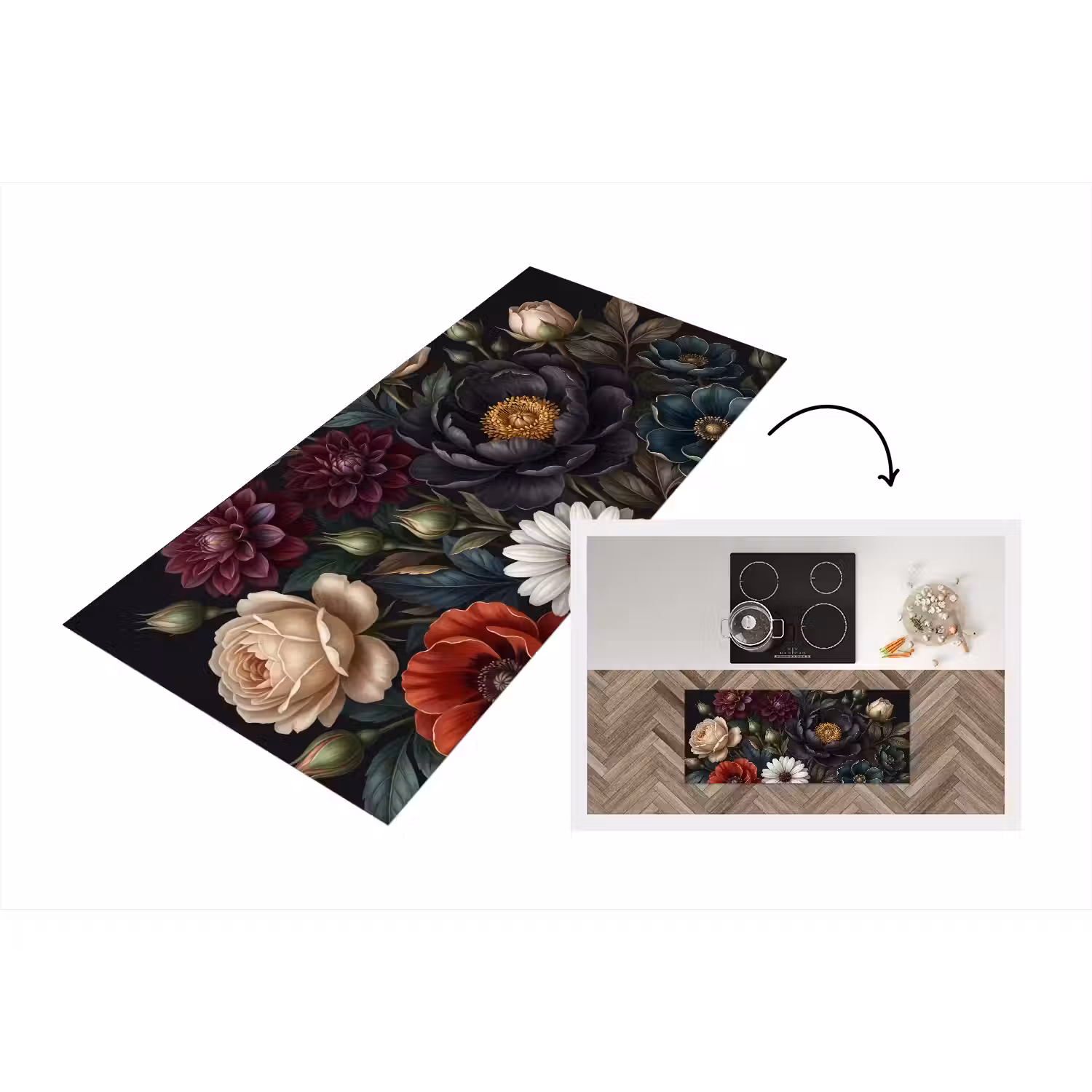 Bloemen - Boeket - Natuur - Klassiek - Weelderig Keukenloper - keukenmat middel -3d