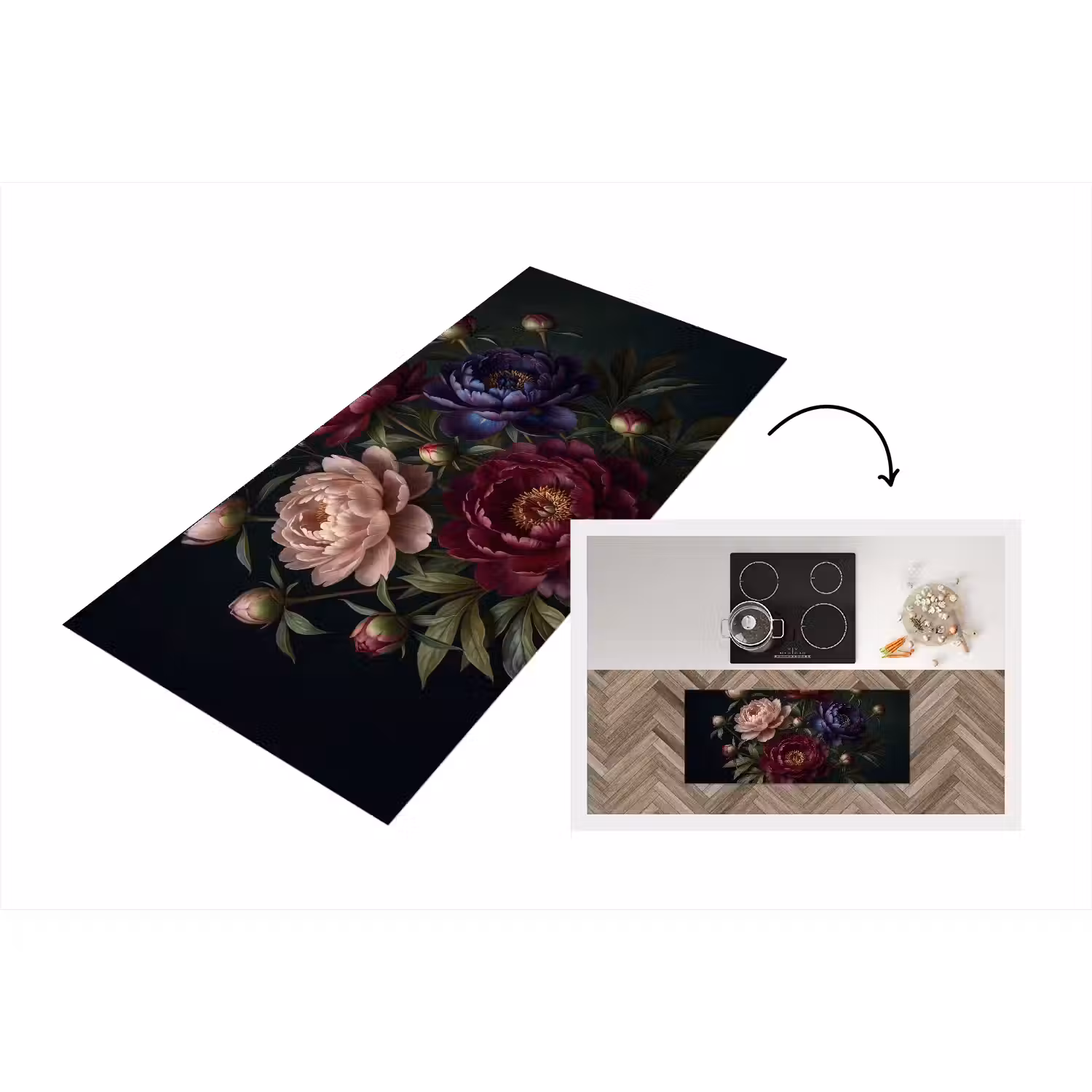 Bloemen - Boeket - Natuur - Modern - Donker Keukenloper - keukenmat middel -3d