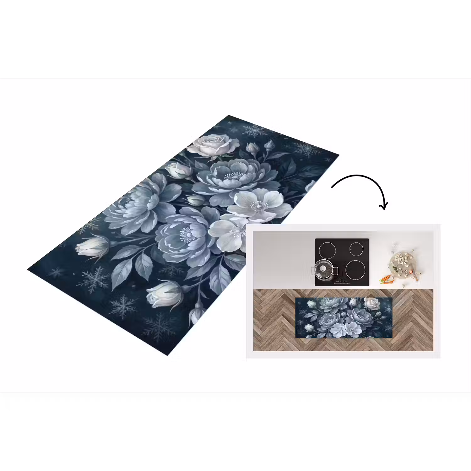 Bloemen - Boeket - Winter - Abstract - Blauw Keukenloper - keukenmat middel -3d