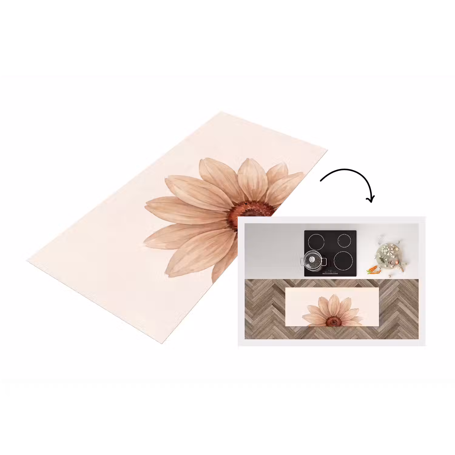 Bloemen - Bloemblad - Natuur - Aquarel - Beige Keukenloper - keukenmat middel -3d