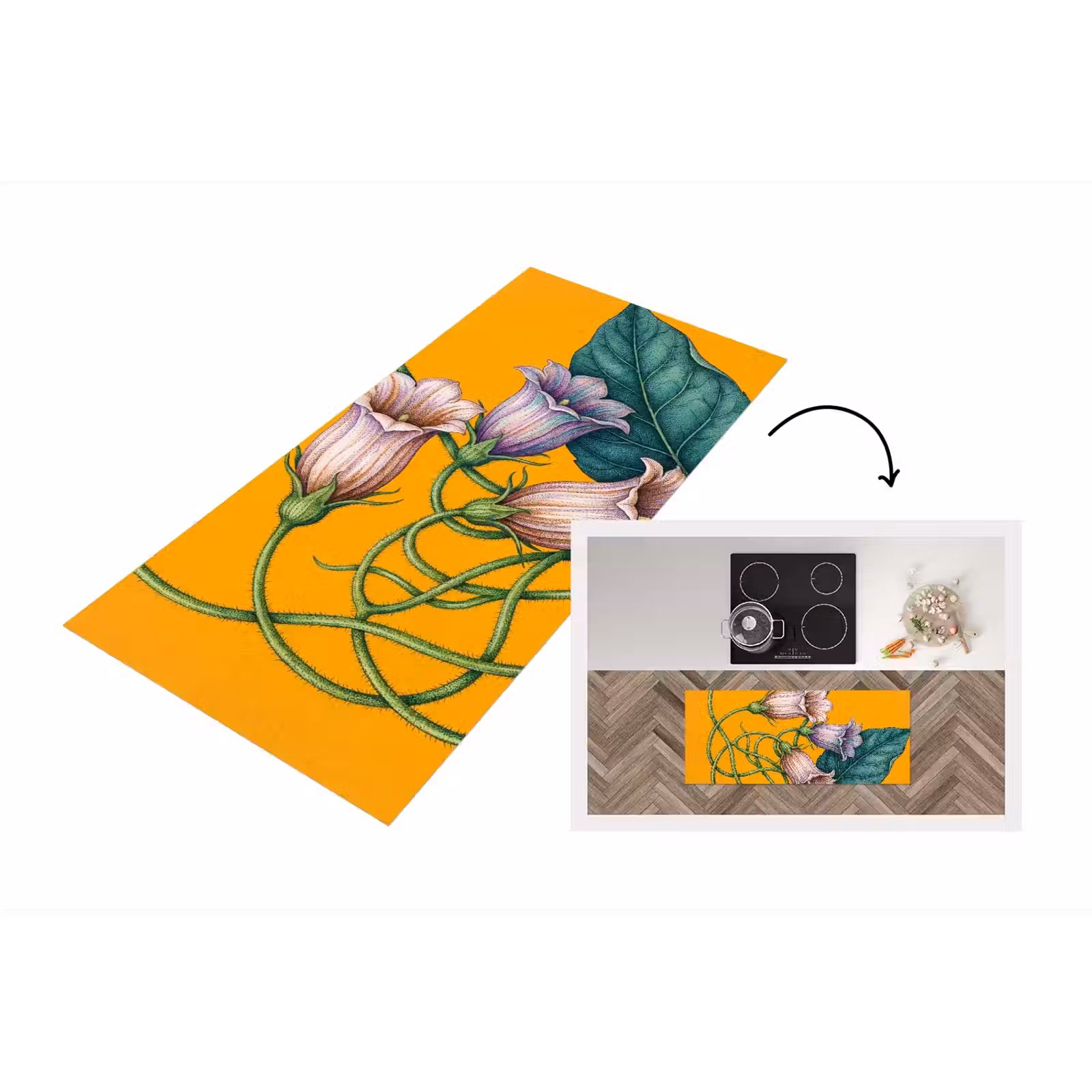 Küchenläufer - Blumen – Botanik – Gelb - Bloemen - Botanisch - Geel Keukenloper - keukenmat middel