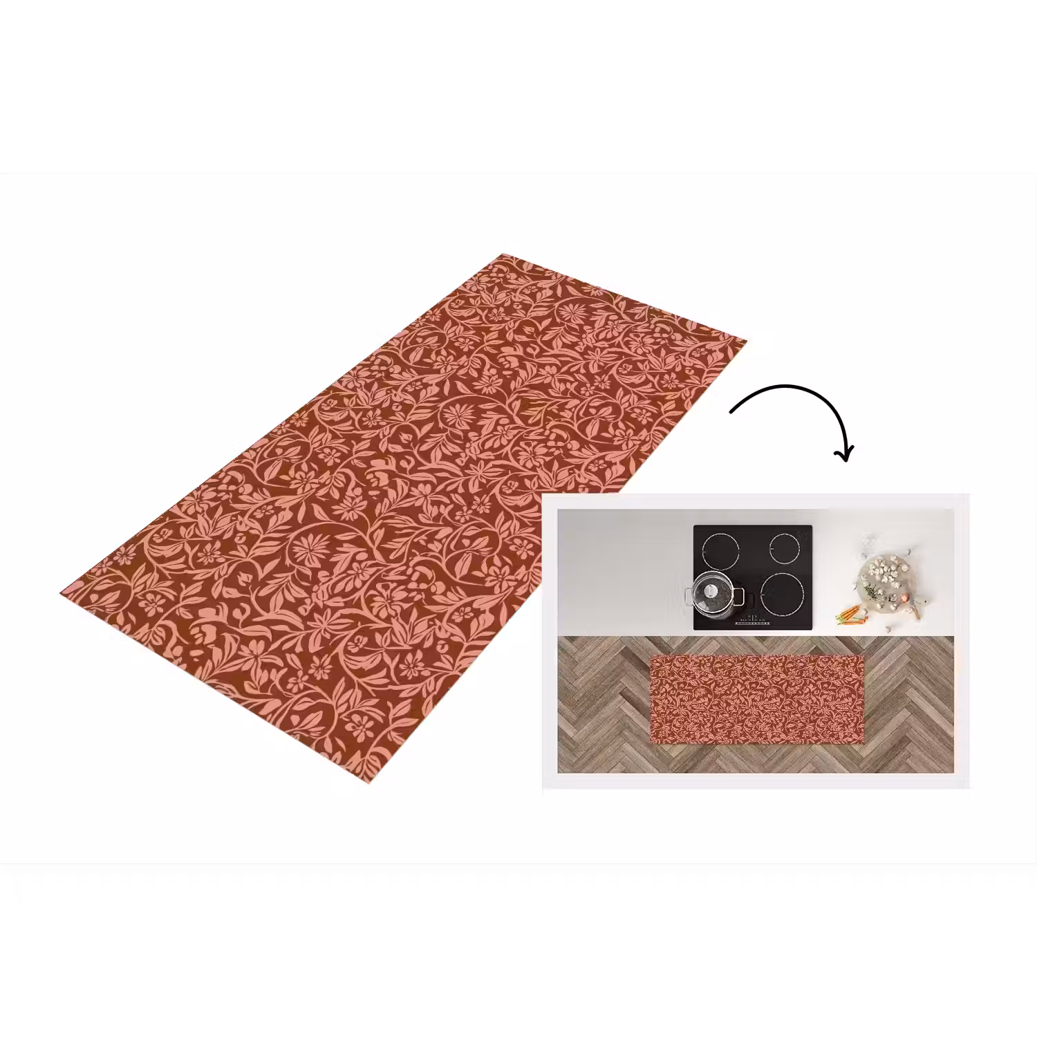 Bloemen - Print - Roze Keukenloper - keukenmat middel 536 -3d