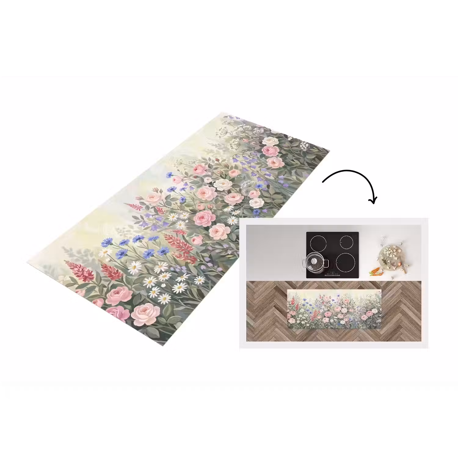 Bloemen - Tuin - Natuur - Kleurrijk Keukenloper - keukenmat middel -3d