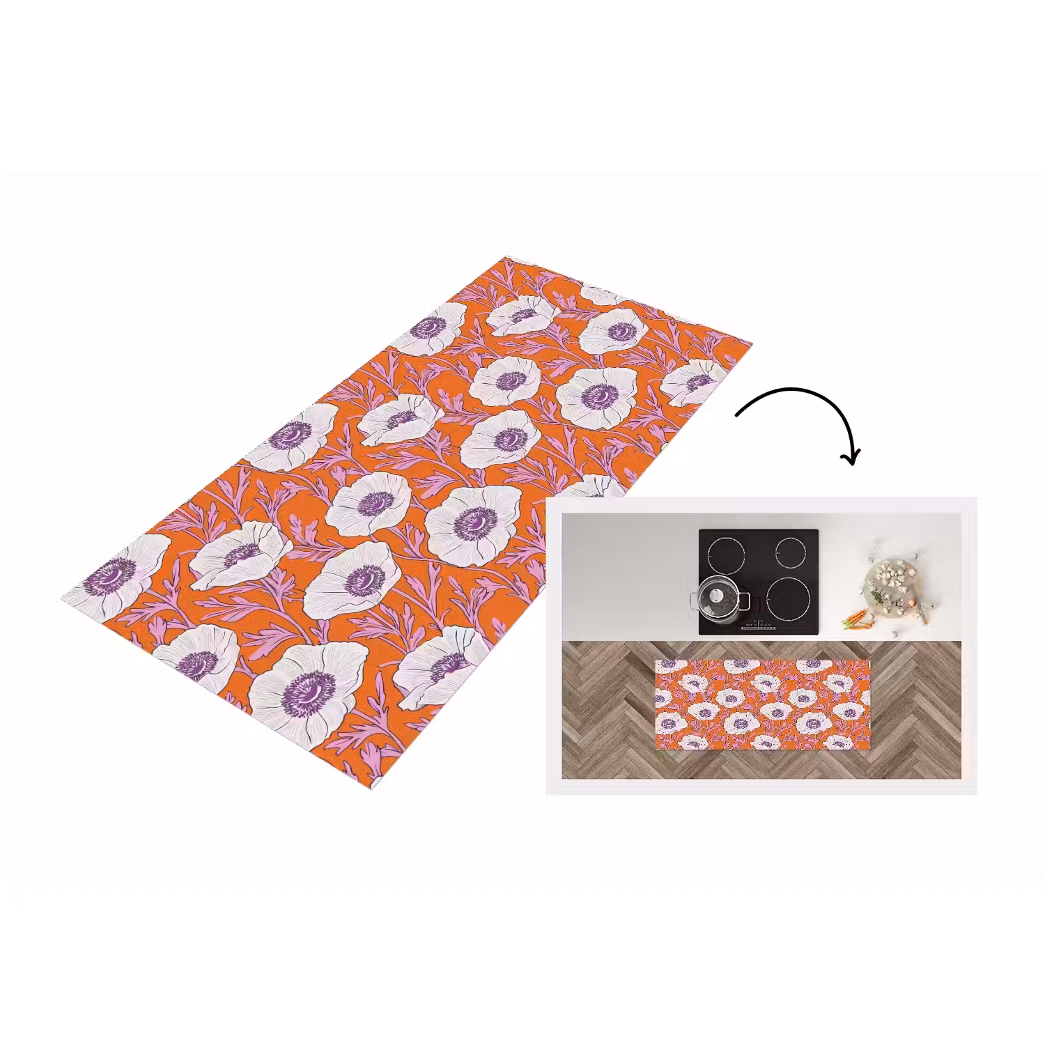Bloemen - Grafisch - Oranje Keukenloper - keukenmat middel 536 -3d