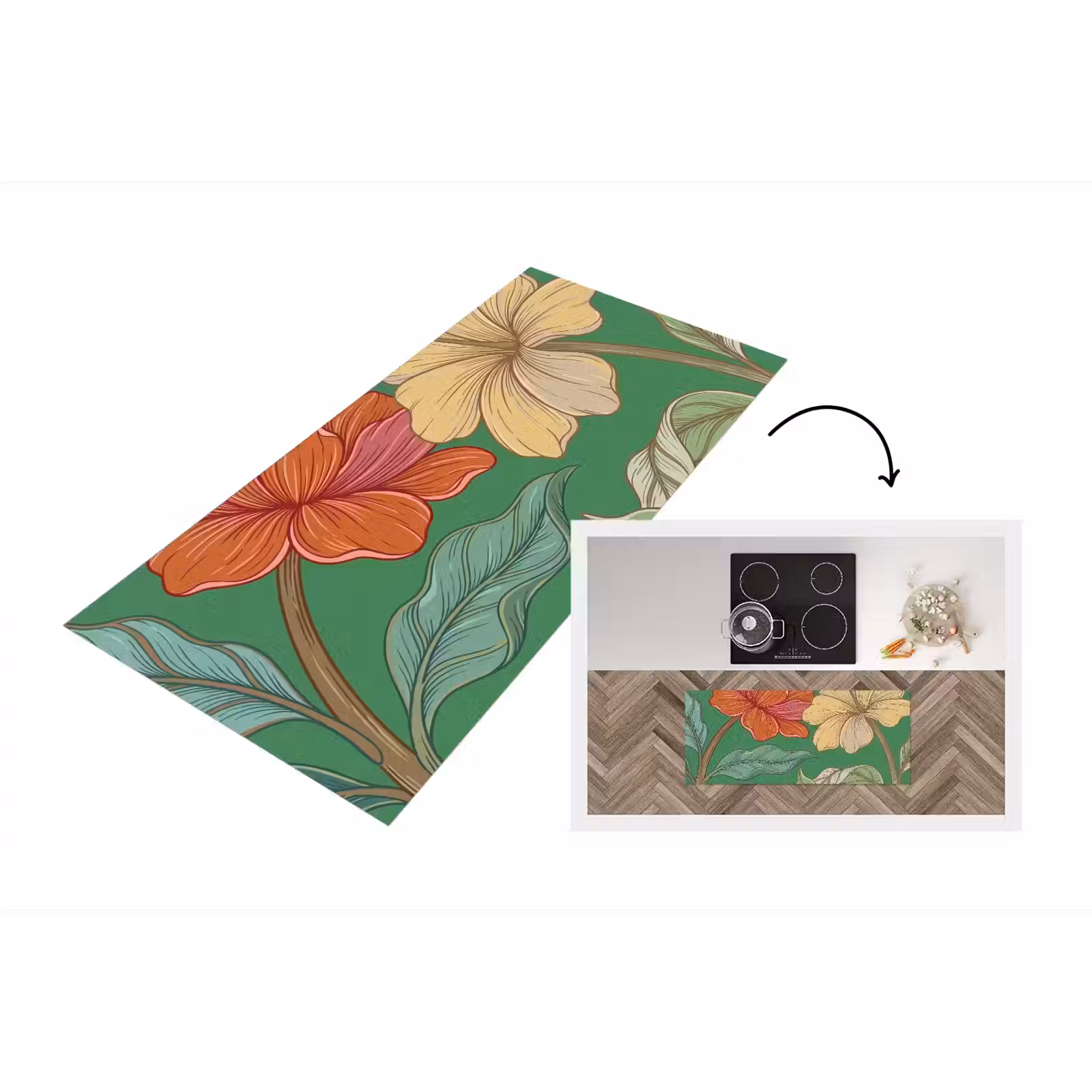 Küchenläufer - Blumen – Grün – Illustration - Bloemen - Groen - Illustratie Keukenloper - keukenmat middel
