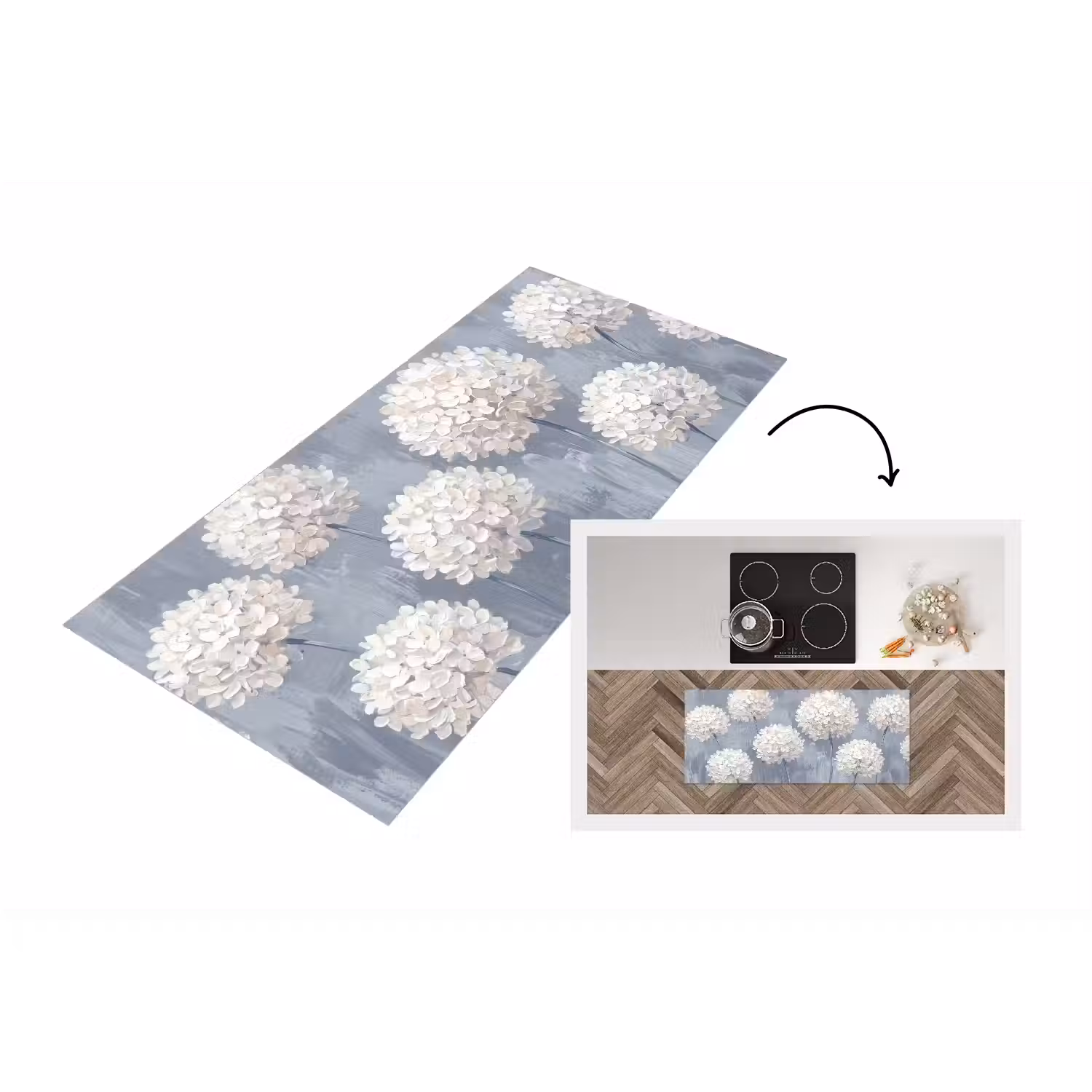 Bloemen - Illustratie - Blauw Keukenloper - keukenmat middel -3d