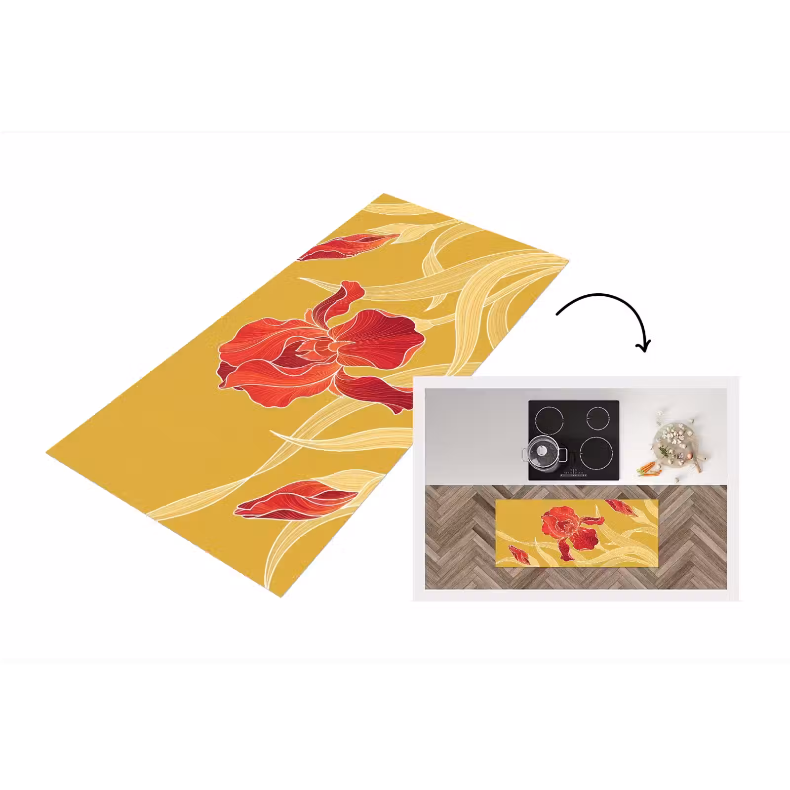 Küchenläufer - Blumen – Illustration – Rot - Bloemen - Illustratie - Rood Keukenloper - keukenmat middel