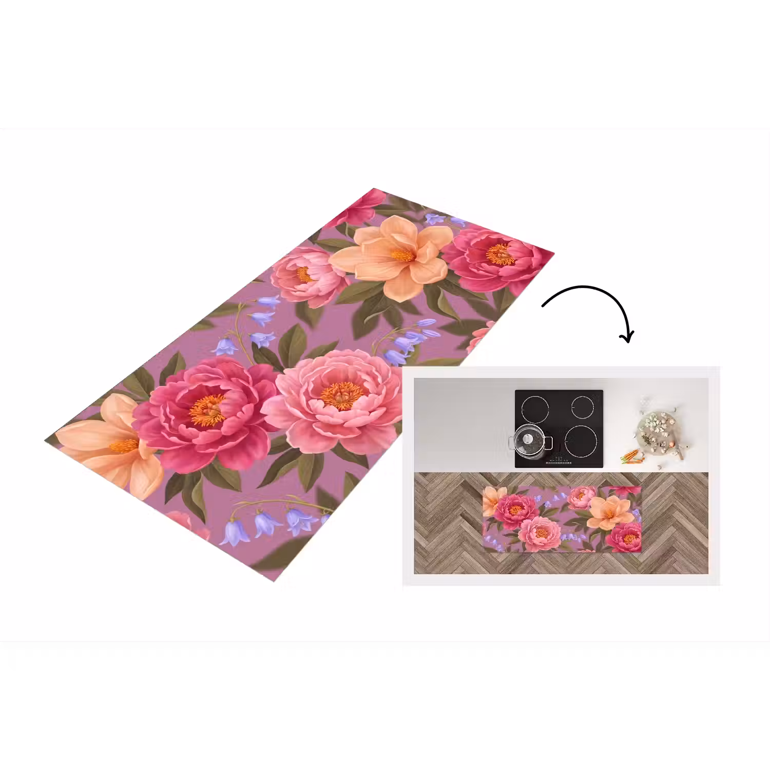Bloemen - Patroon - Illustratie - Roze Keukenloper - keukenmat middel -3d