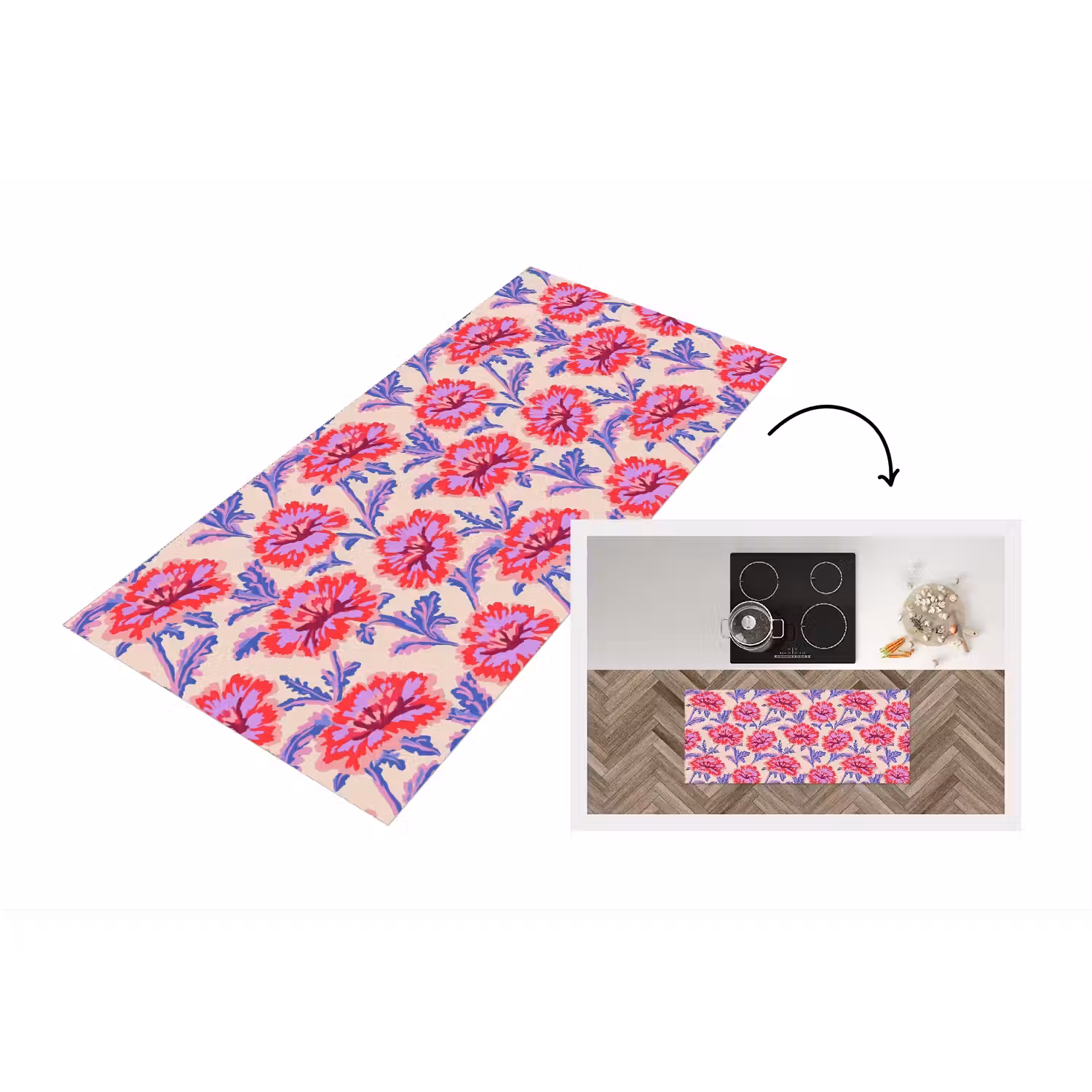 Bloemen - Patroon - Meerkleurig Keukenloper - keukenmat middel 536 -3d