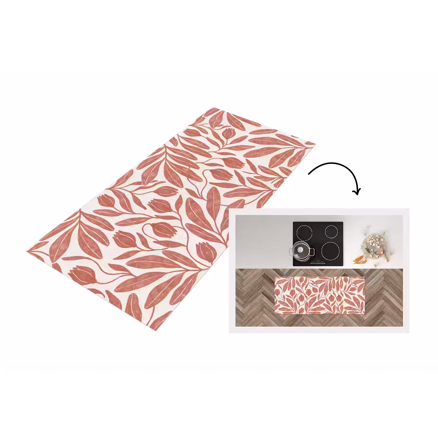 Bloemen - Patroon - Modern - Natuur - Bruin Keukenloper - keukenmat middel -3d
