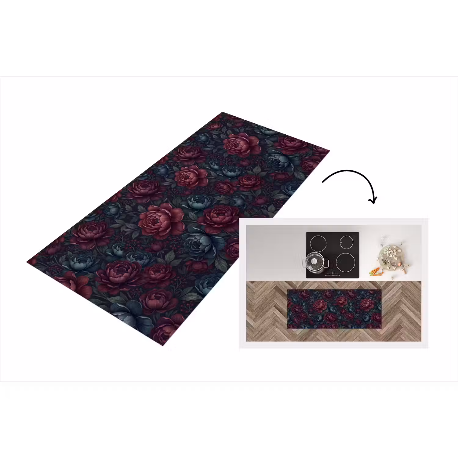 Bloemen - Patroon - Natuur - Klassiek - Donker Keukenloper - keukenmat middel -3d