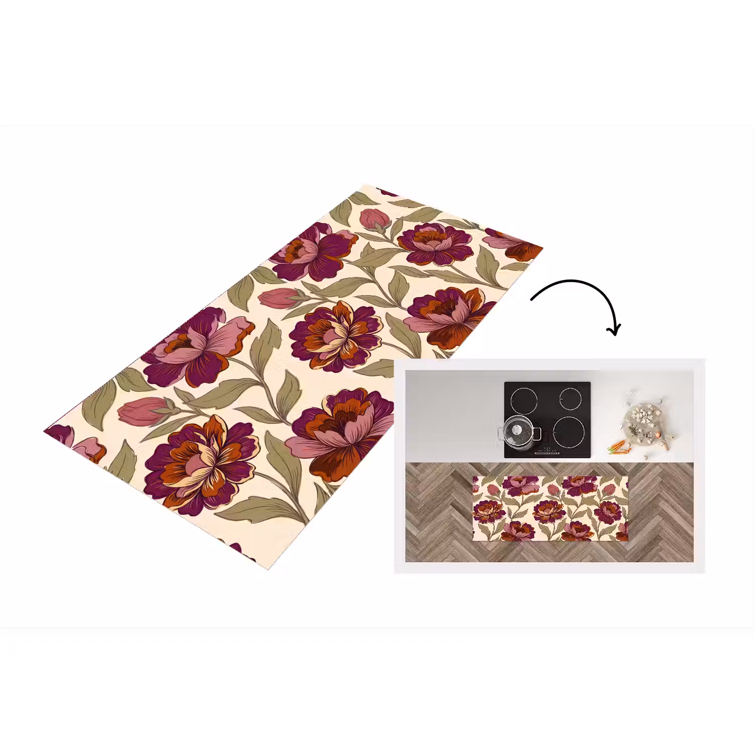 Bloemen - Patroon - Natuur - Modern - Paars Keukenloper - keukenmat middel -3d