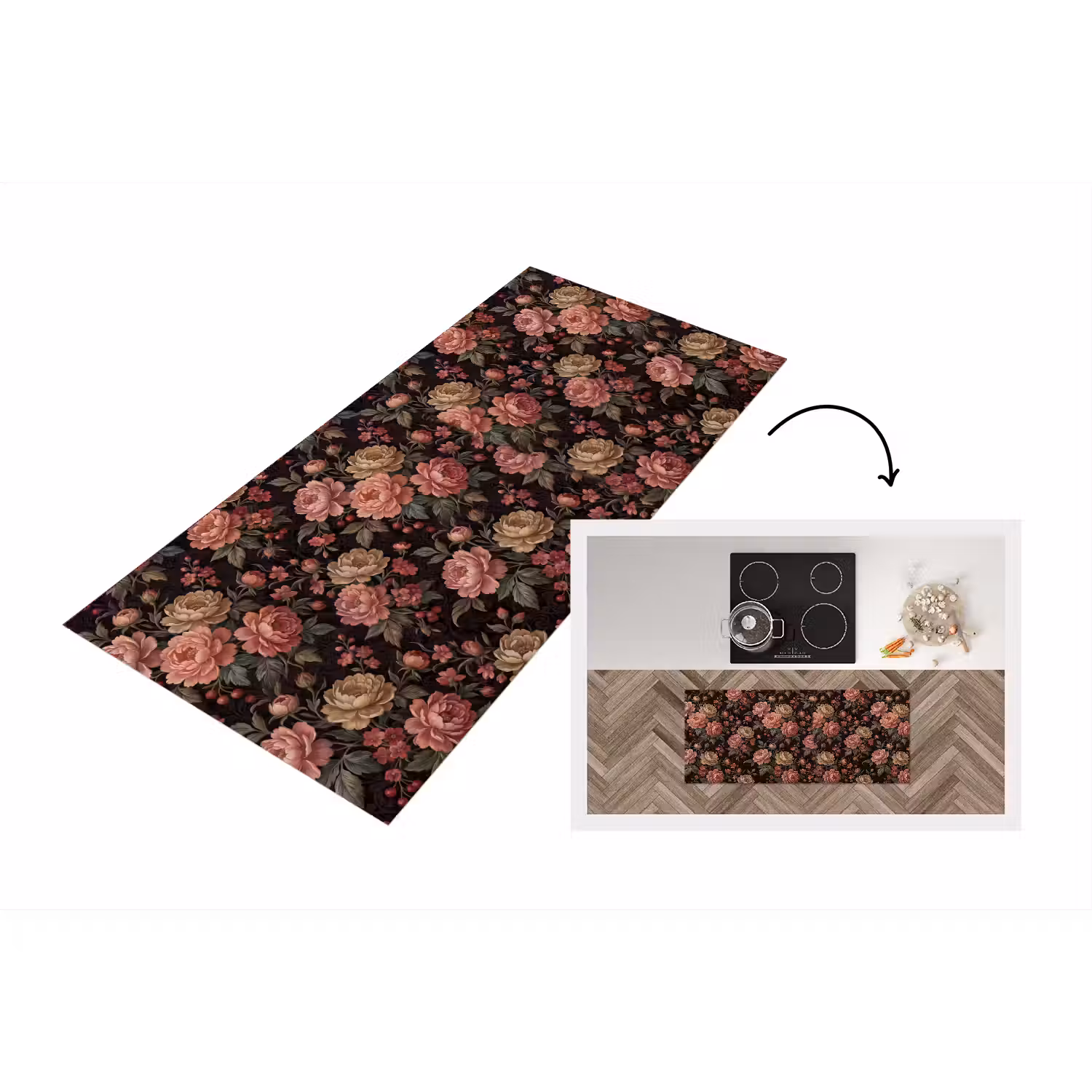 Bloemen - Patroon - Natuur - Vintage - Roze Keukenloper - keukenmat middel -3d