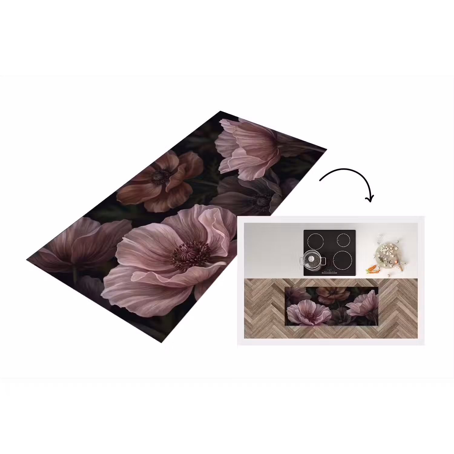 Bloemen - Natuur - Roze - Donker - Modern Keukenloper - keukenmat middel -3d