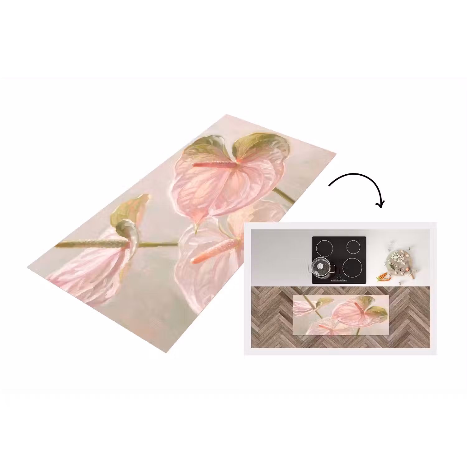 Bloemen - Pastel - Abstract - Natuur - Groen Keukenloper - keukenmat middel -3d