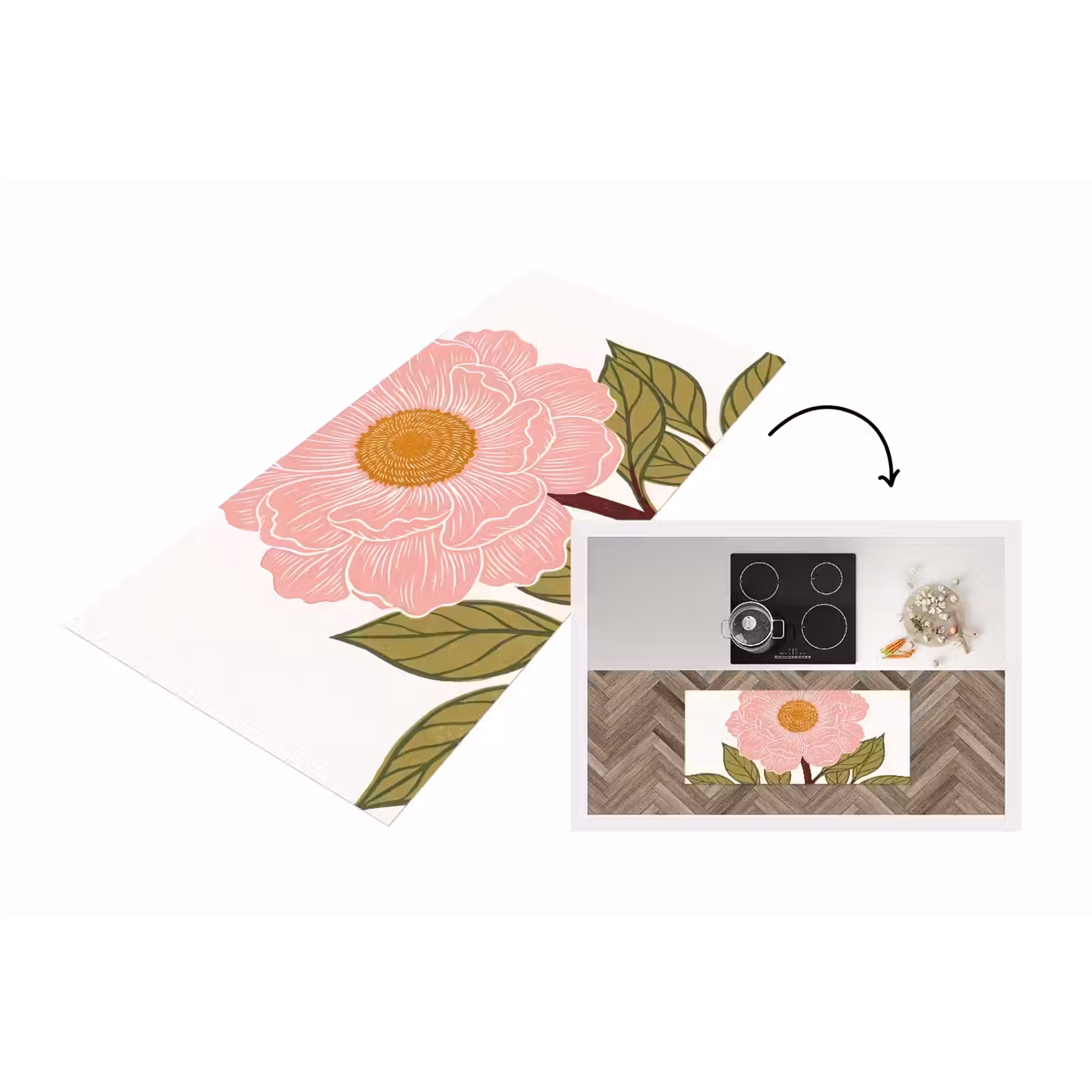 Küchenläufer - Blumen – Rosa – Illustration - Bloemen - Roze - Illustratie Keukenloper - keukenmat middel