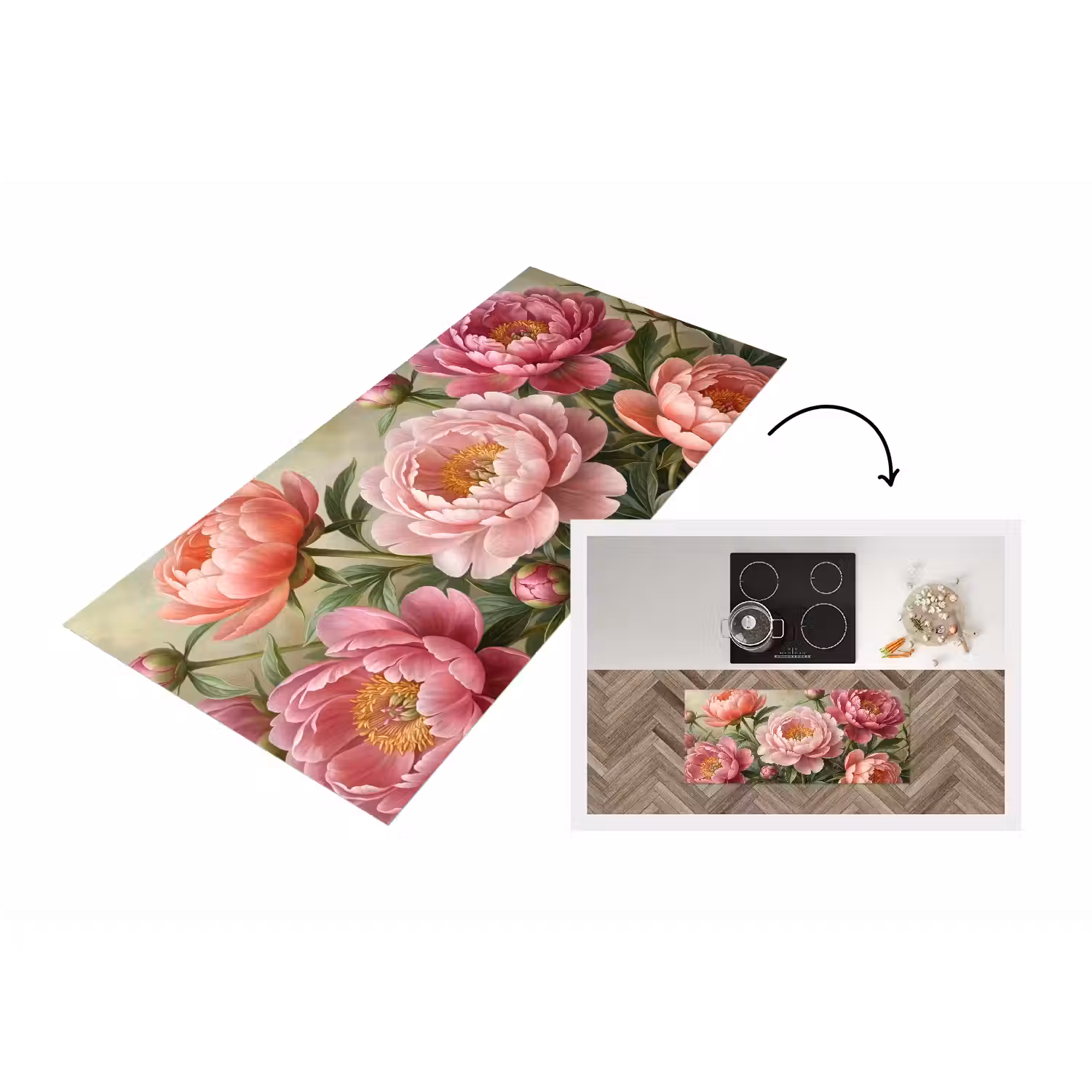 Bloemen - Roze - Klassiek - Gedetailleerd - Natuur Keukenloper - keukenmat middel -3d