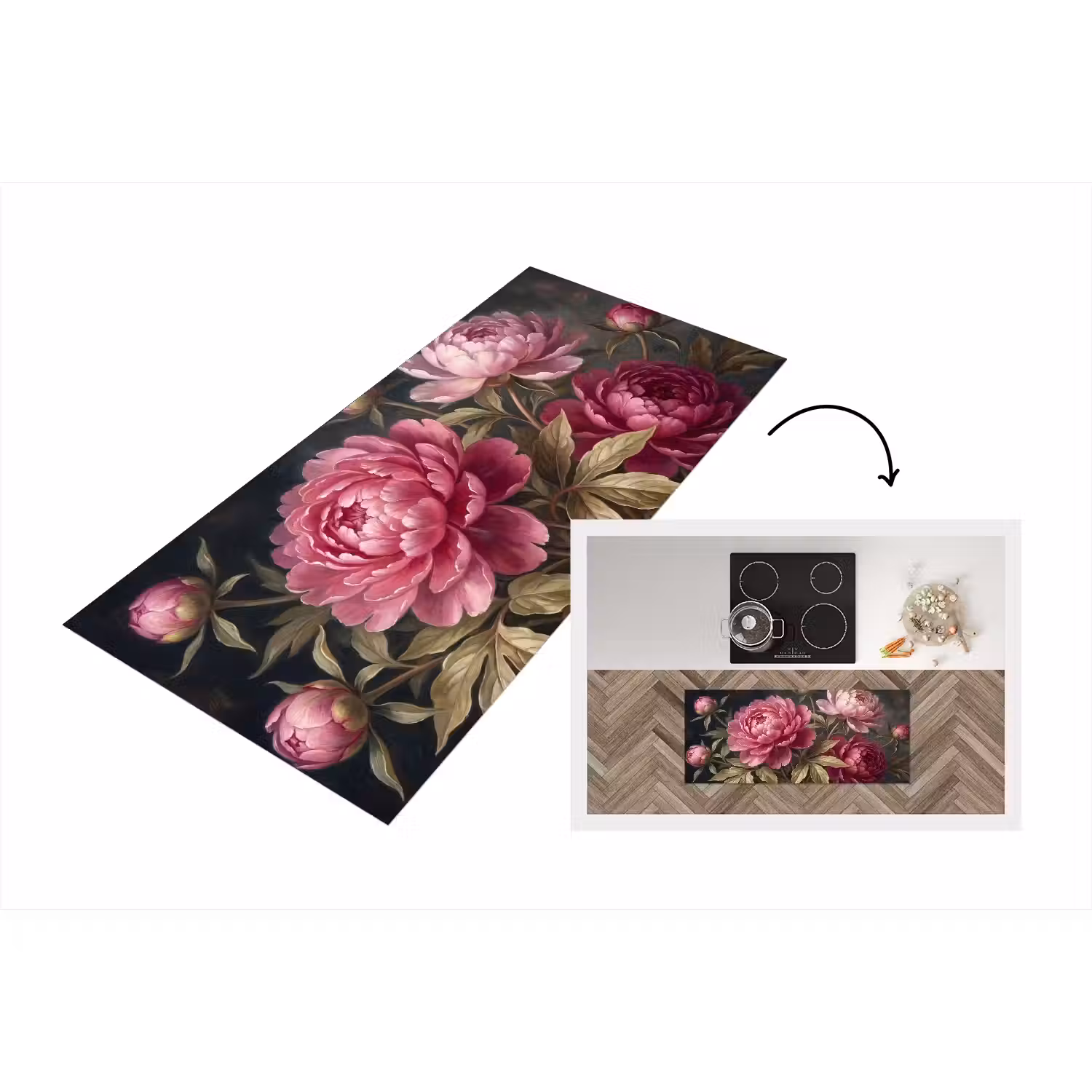 Bloemen - Roze - Klassiek - Natuur Keukenloper - keukenmat middel -3d