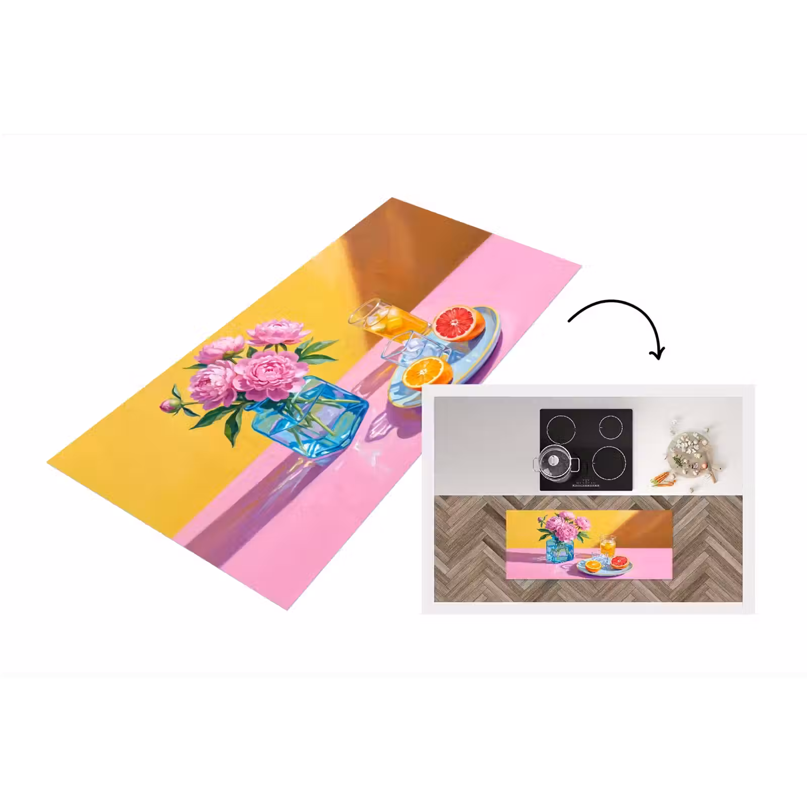 Küchenläufer - Blumen – Rosa – Modern - Bloemen - Roze - Modern Keukenloper - keukenmat middel