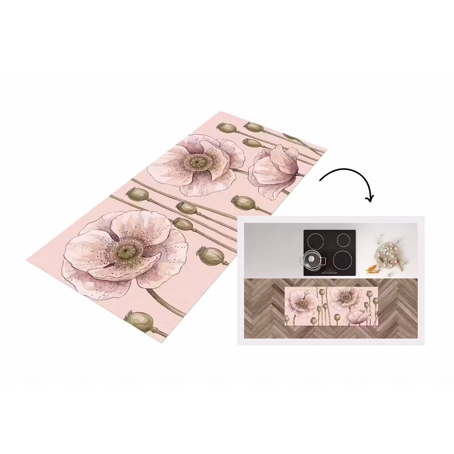 Bloemen - Zomer - Natuur - Aquarel - Roze Keukenloper - keukenmat middel -3d