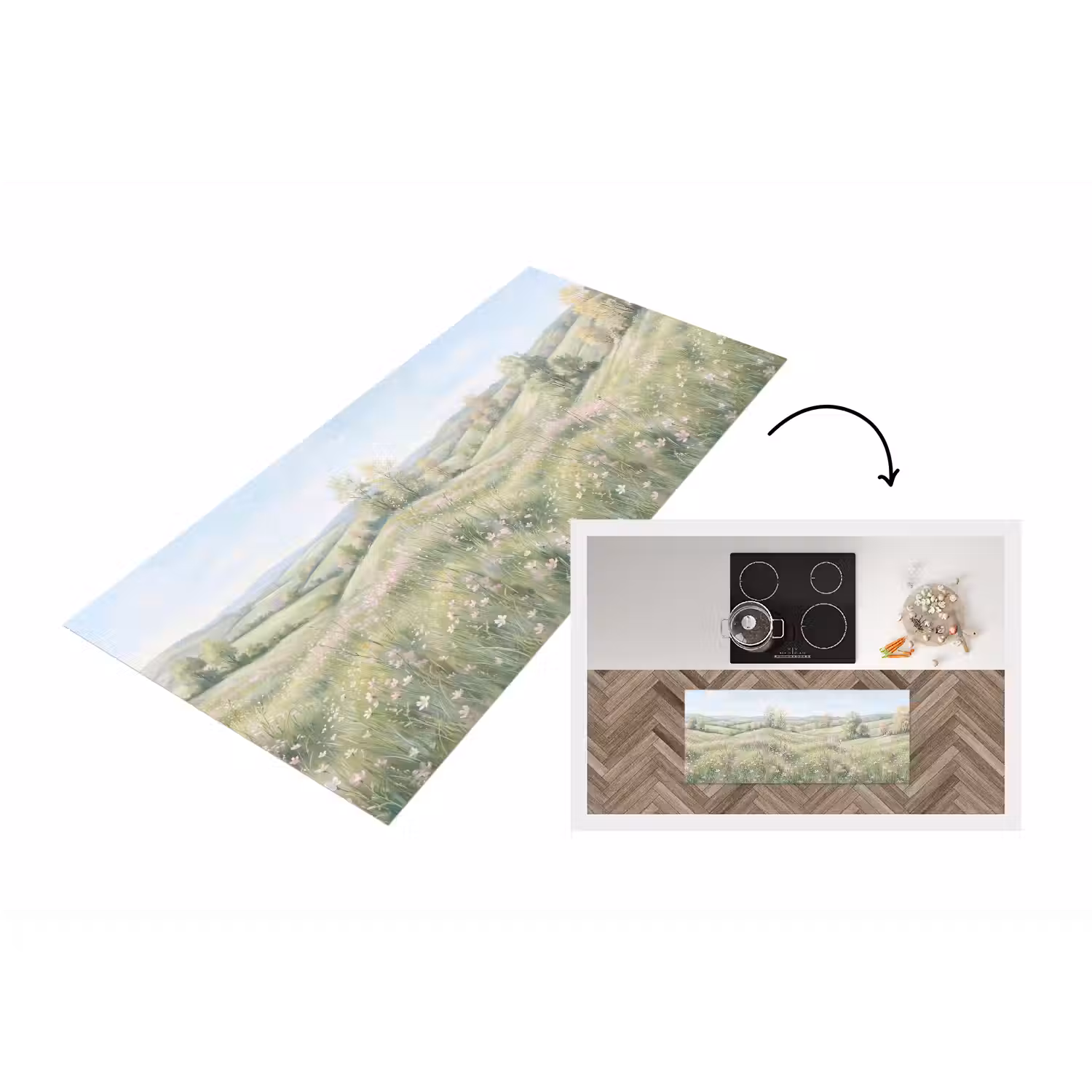 Bloemen veld - Bloemen - Groen Keukenloper - keukenmat middel -3d