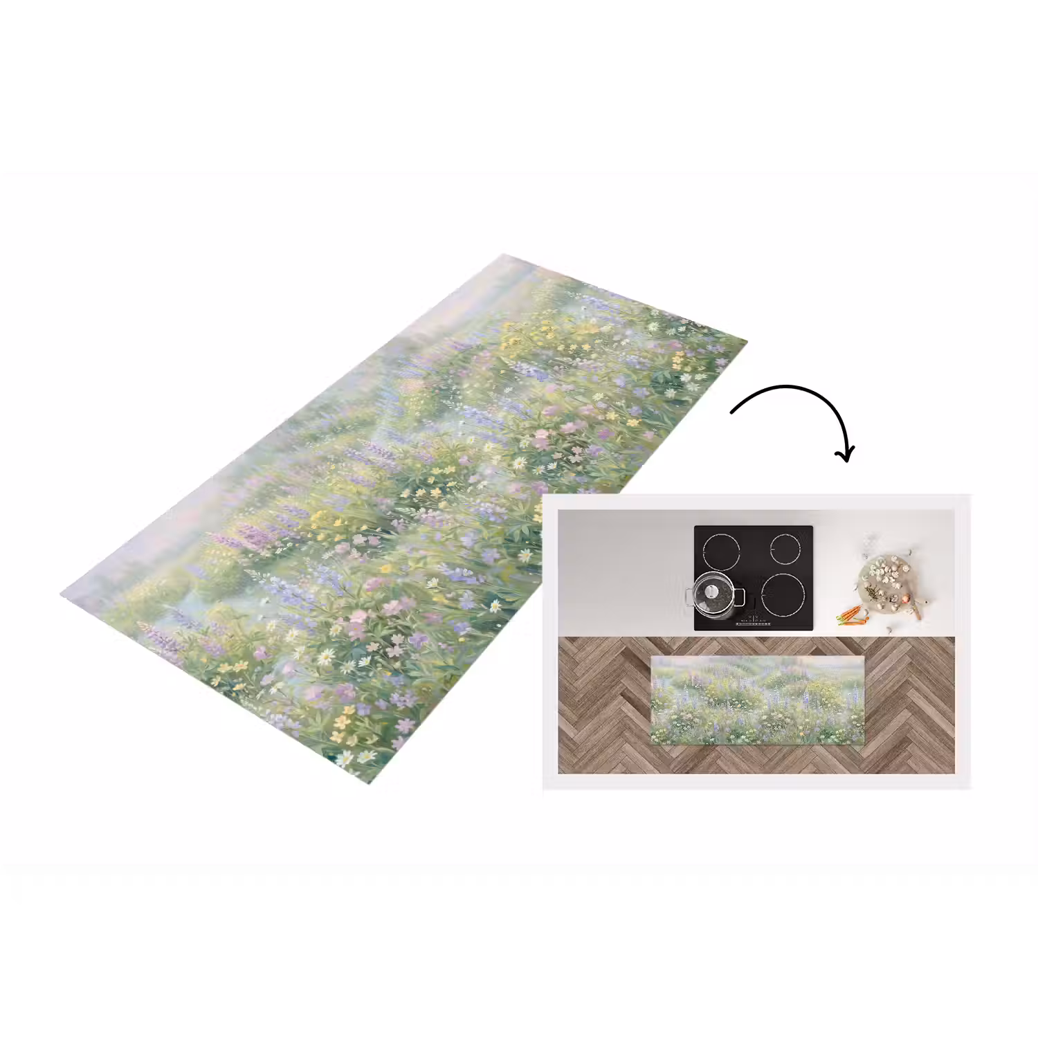 Bloemenveld - Heuvels - Kleurrijk Keukenloper - keukenmat middel -3d