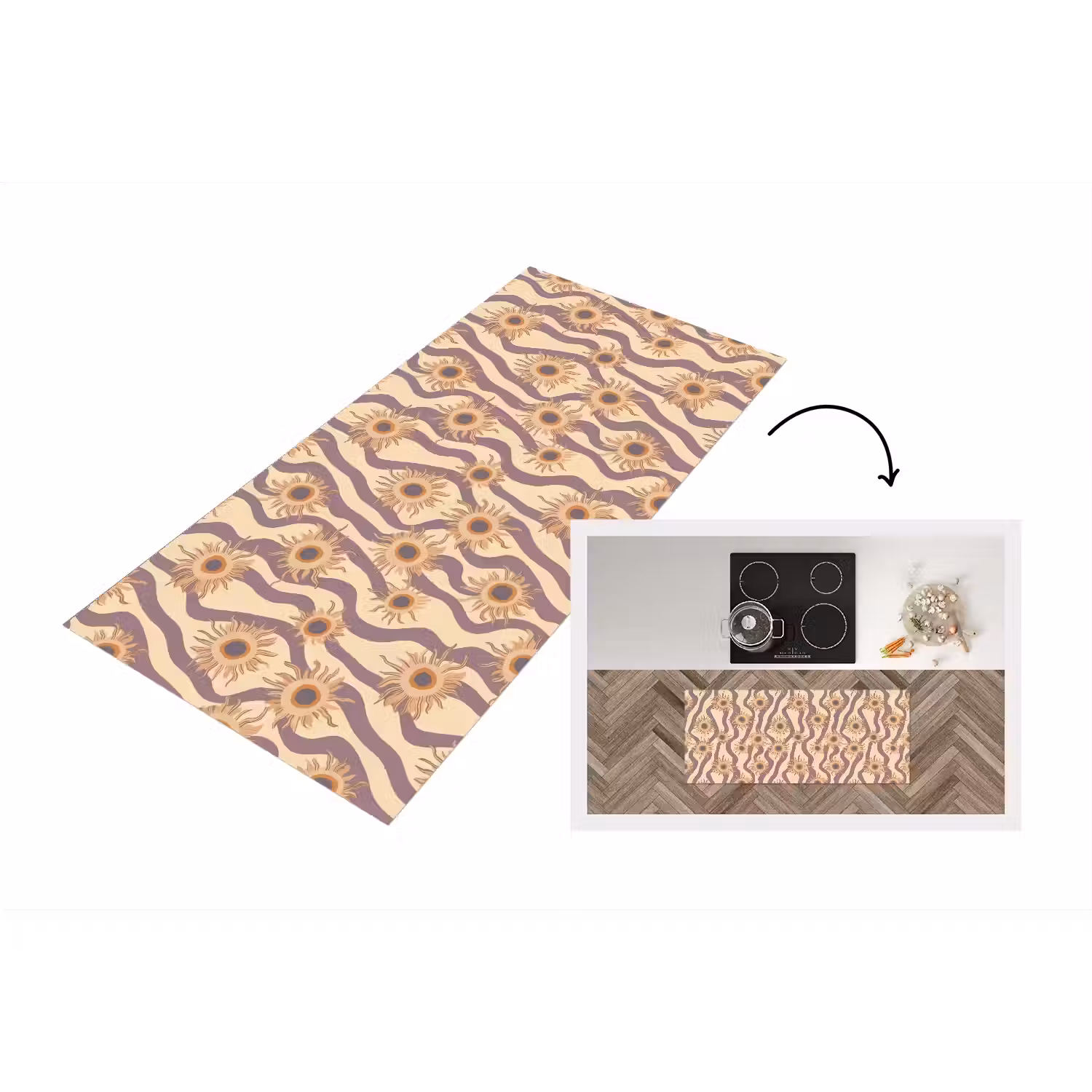 Bohemian - Vibe - Lavendelpaars Keukenloper - keukenmat middel 536 -3d
