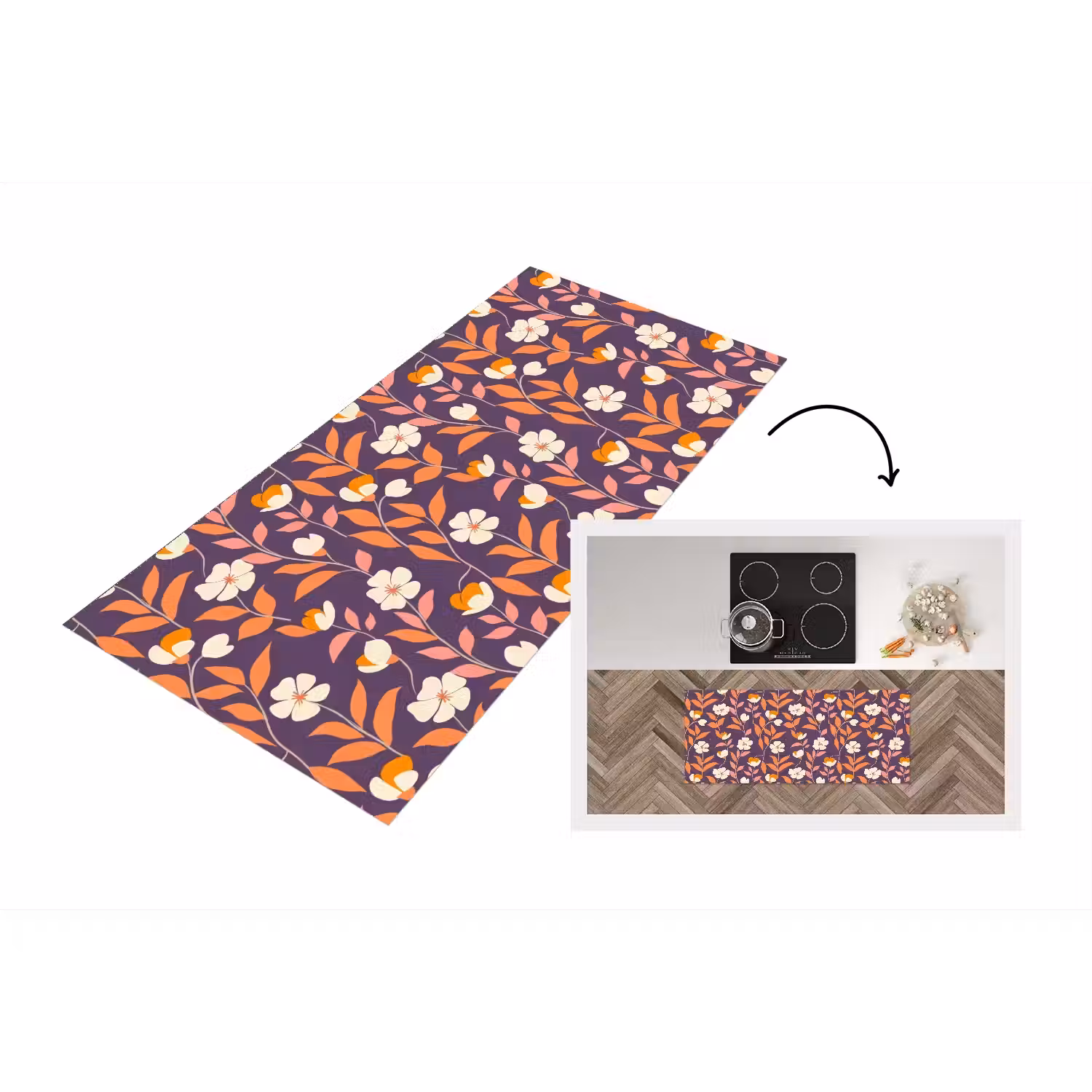 Boho - Vintage - Paars Keukenloper - keukenmat middel 536 -3d