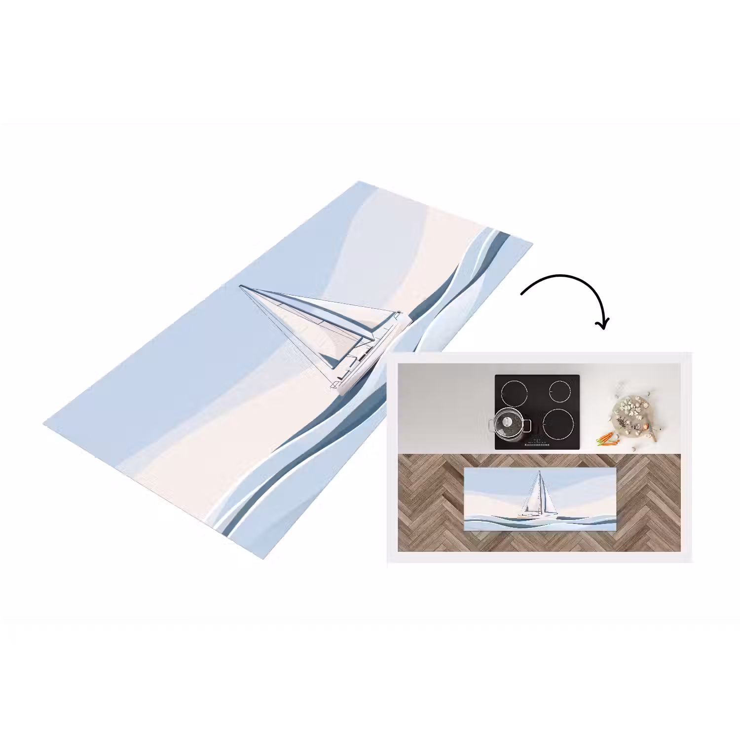 Boot - Zeil - Zee - Modern - Beige Keukenloper - keukenmat middel -3d