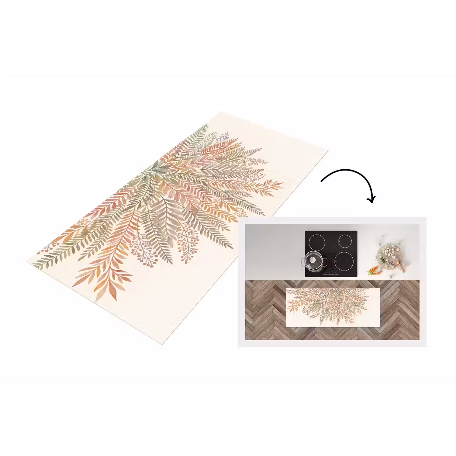 Botanisch - Aquarel - Kleurrijk Keukenloper - keukenmat middel -3d