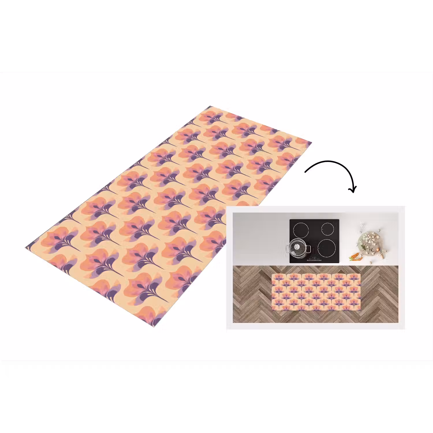 Botanisch - Patroon - Pastel Keukenloper - keukenmat middel 536 -3d