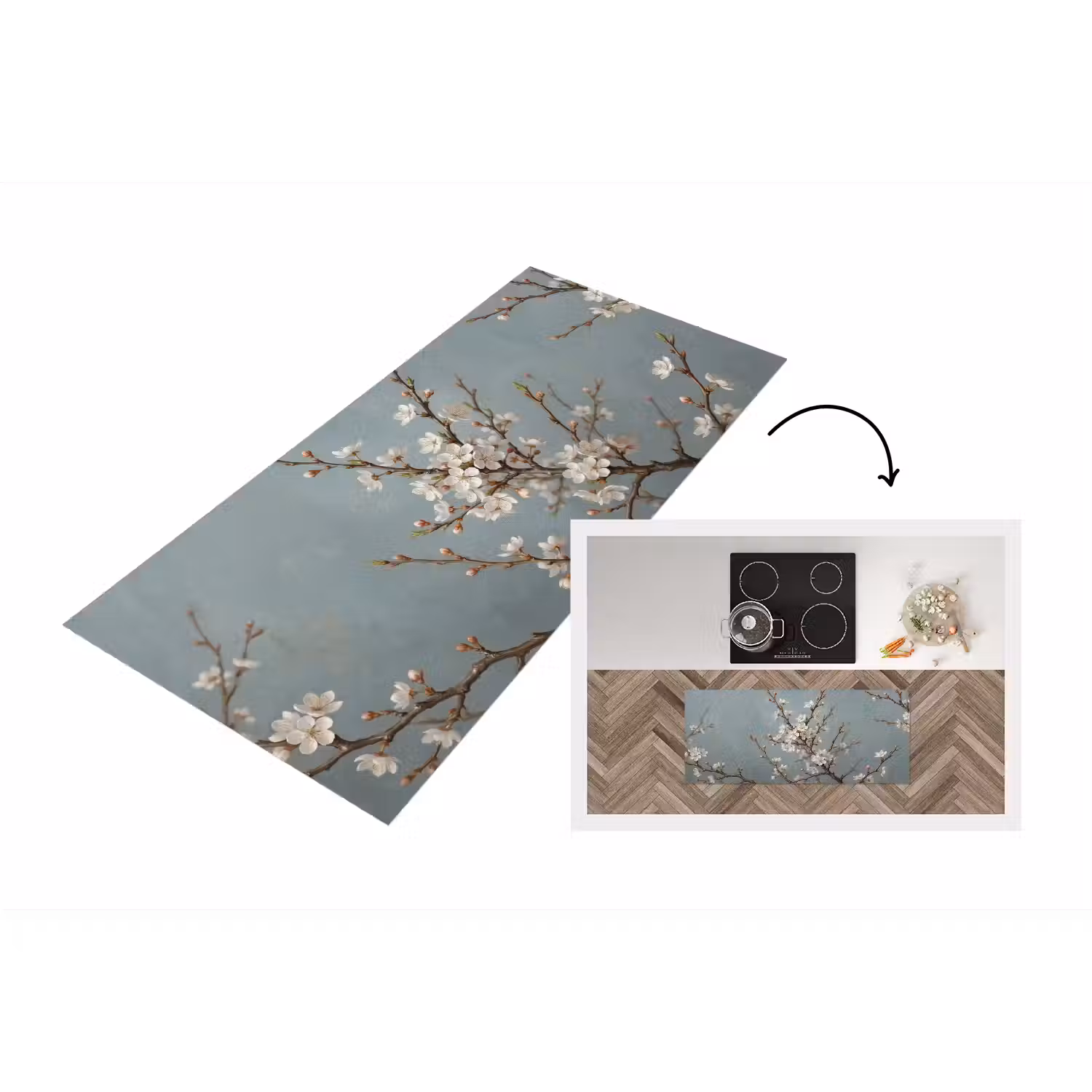Botanisch - Stilleven - Blauw Keukenloper - keukenmat middel -3d