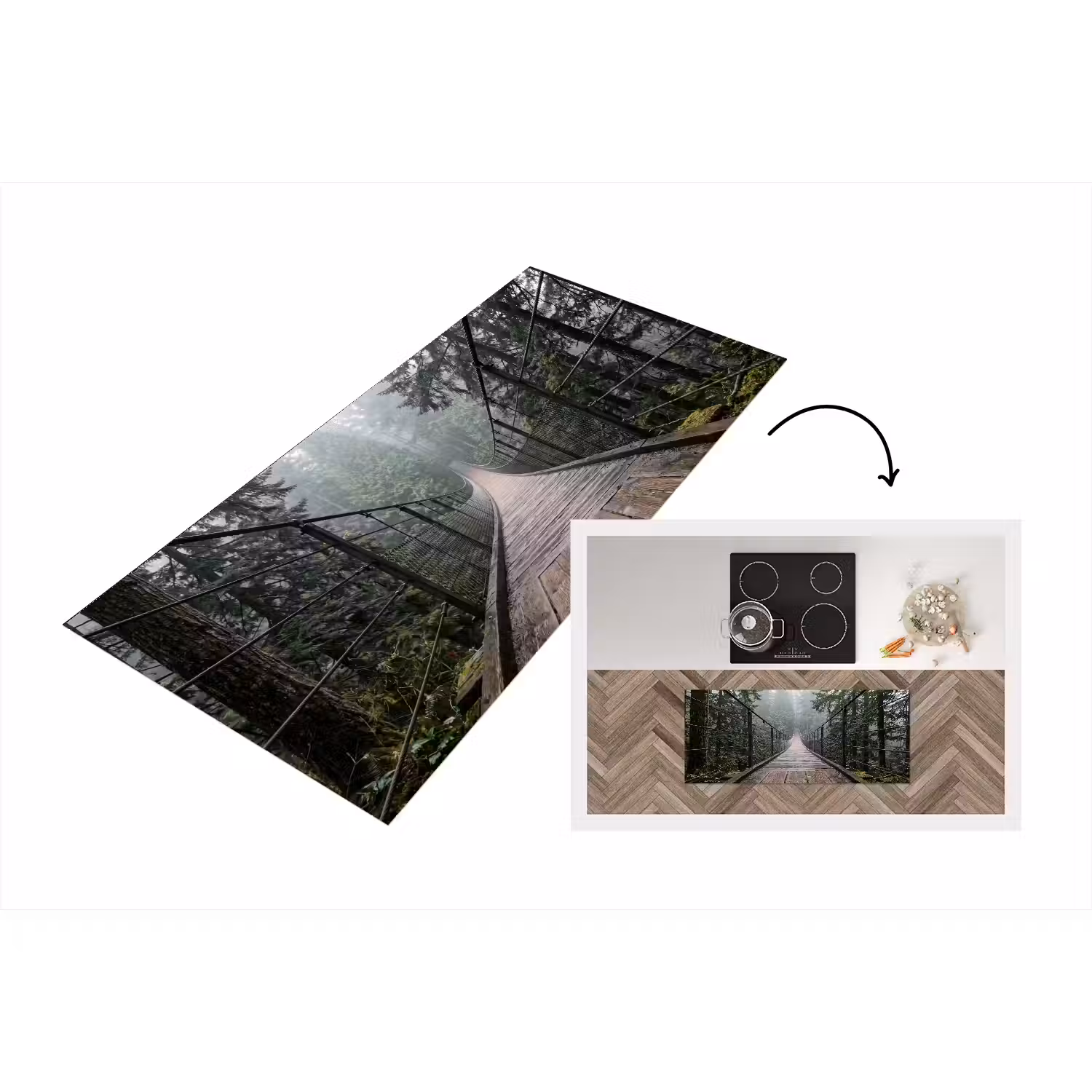 Brug - Bos - Mist - Natuur Keukenloper - keukenmat middel -3d