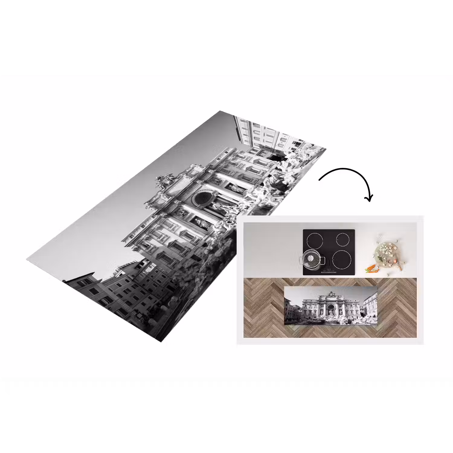 Fontein - Beelden - Architectuur - Zwart-wit Keukenloper - keukenmat middel -3d