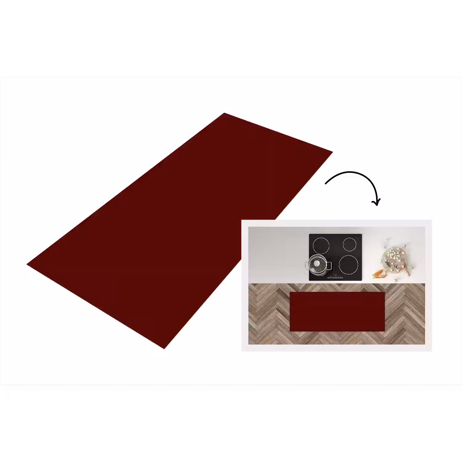 Burnt - Mahogany - Rood Keukenloper - keukenmat middel 536 -3d