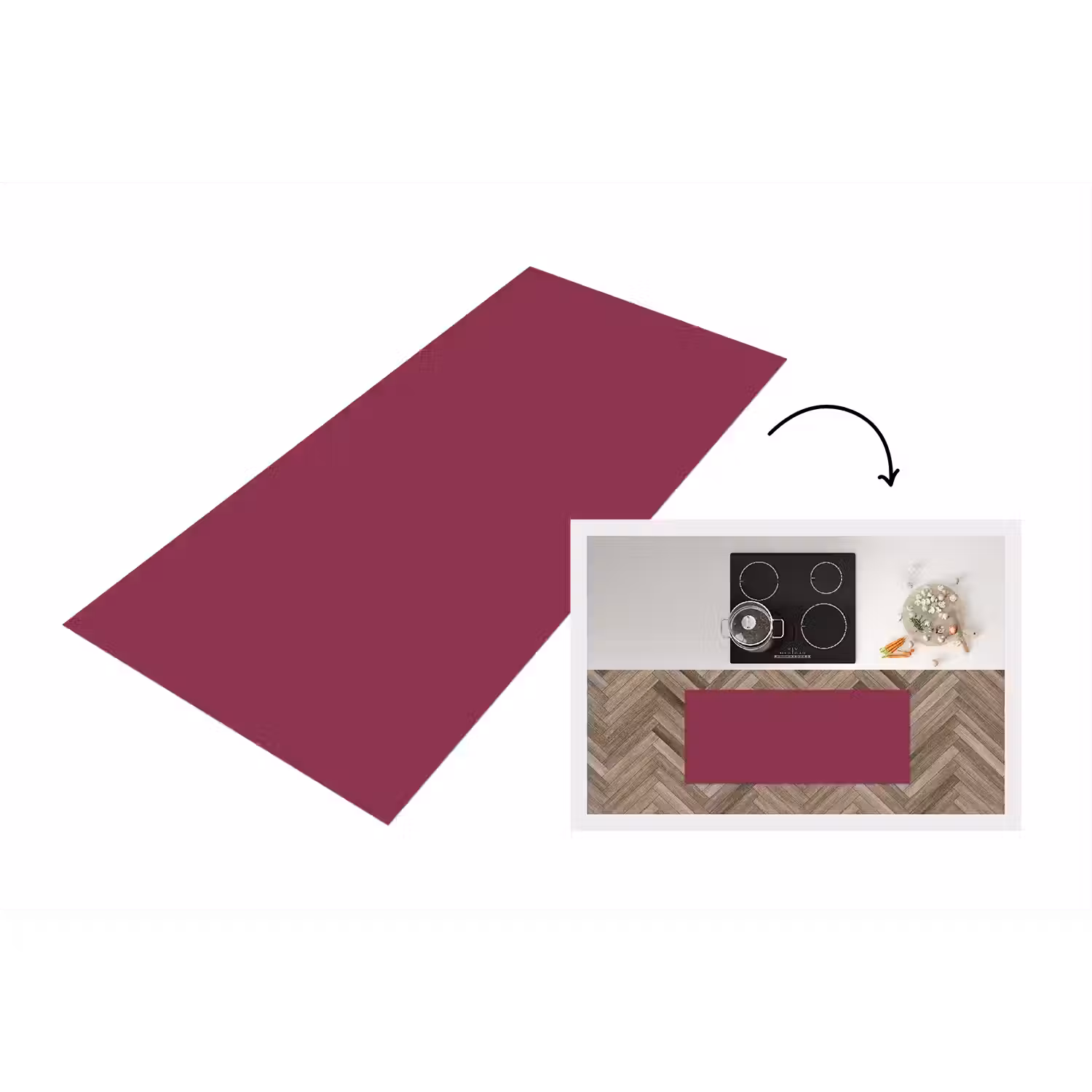 Deep - Rasberry - Rood Keukenloper - keukenmat middel 536 -3d