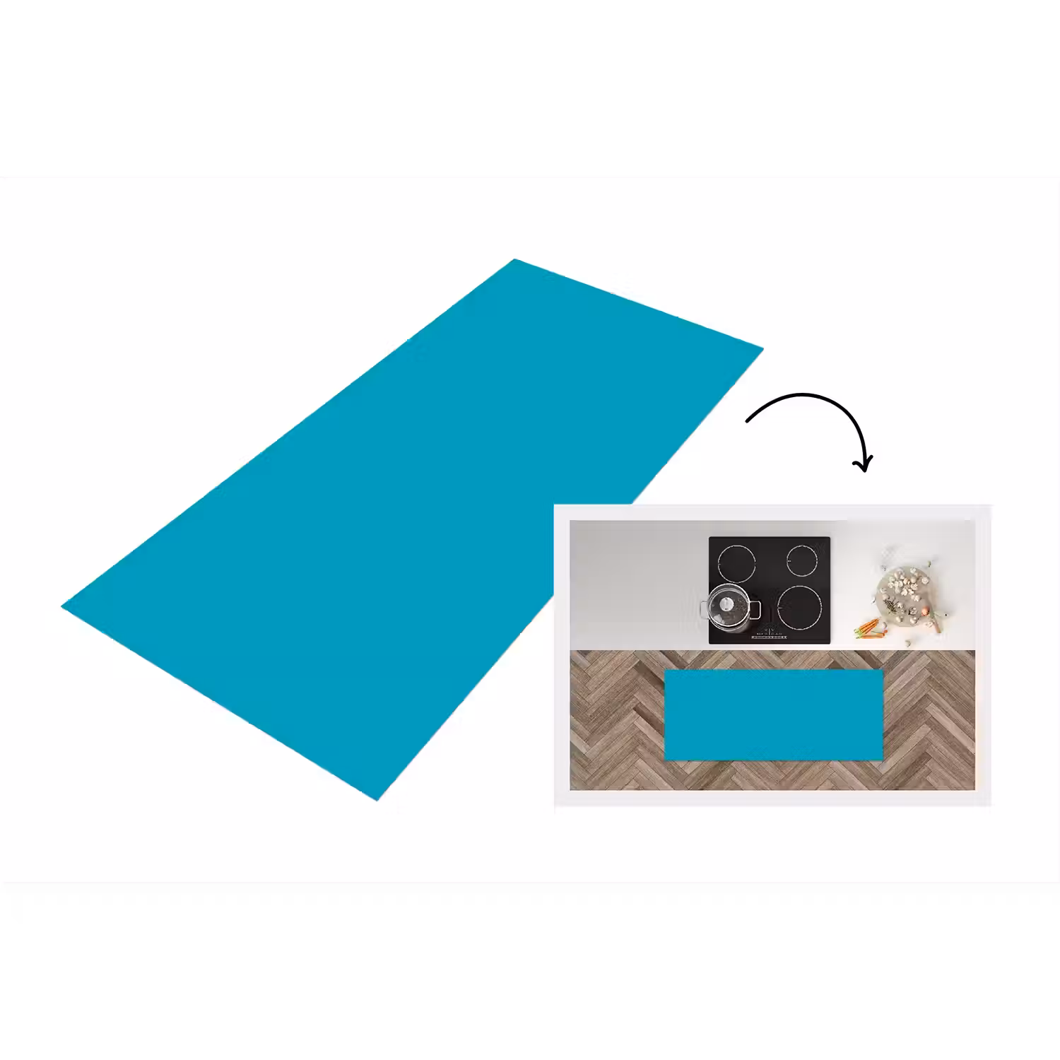 Deep - Turquoise - Turkoois Keukenloper - keukenmat middel 536 -3d