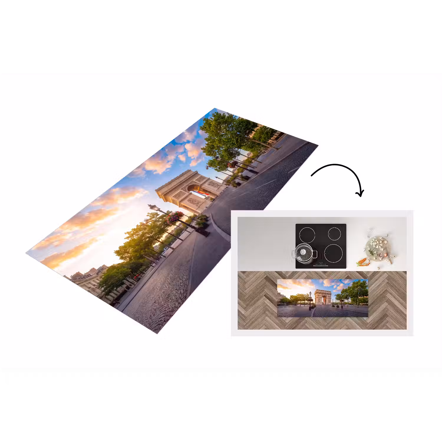 Monument - Parijs - Zonsondergang - Architectuur - Goud Keukenloper - keukenmat middel -3d